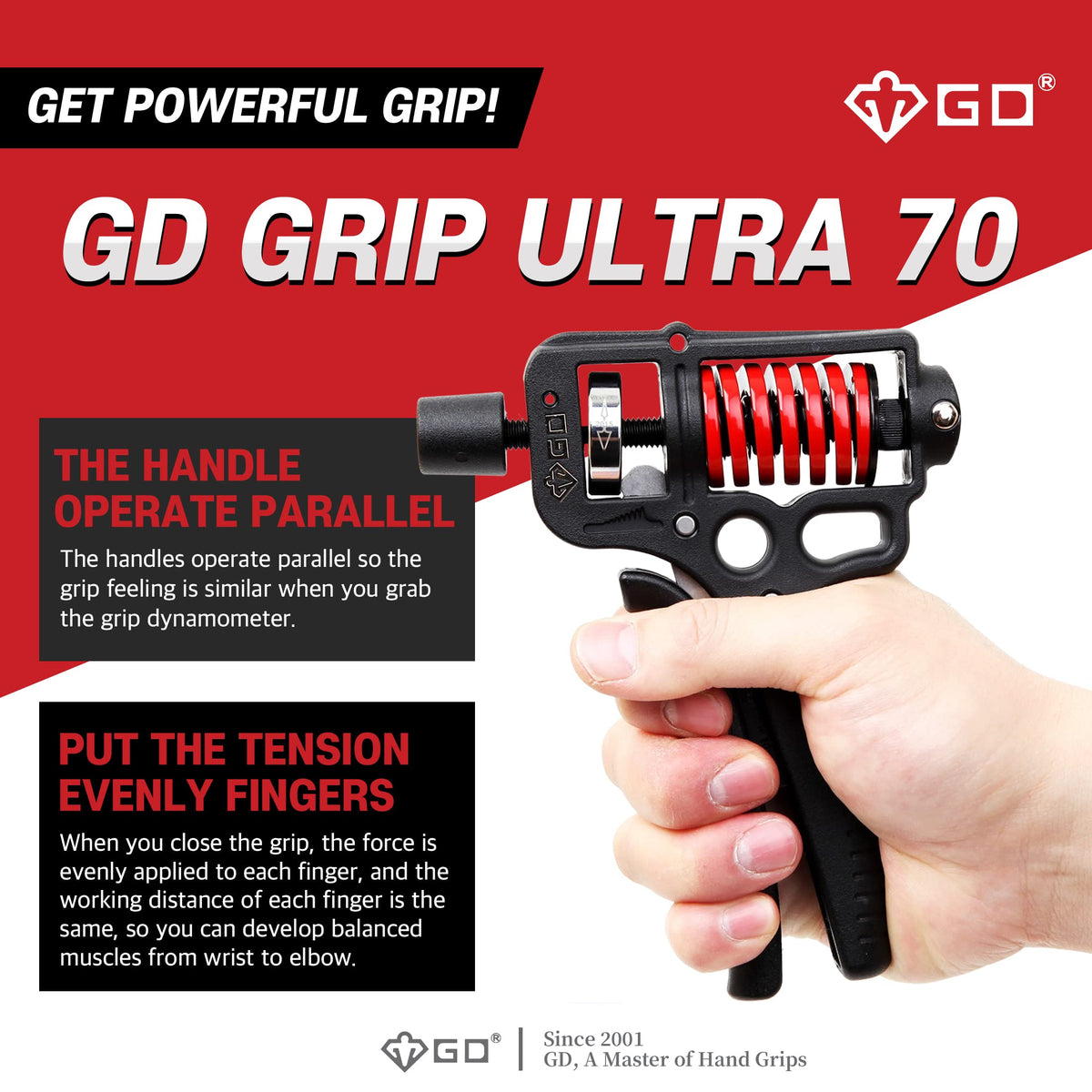 GD GRIP ULTRA 70 (44~154 lb) Hand Grip Strengthener, Adjustable Hand Strength Trainer Hand Gripper Wrist Forearm Trainer Arm wrestling Exerciser for Athlets