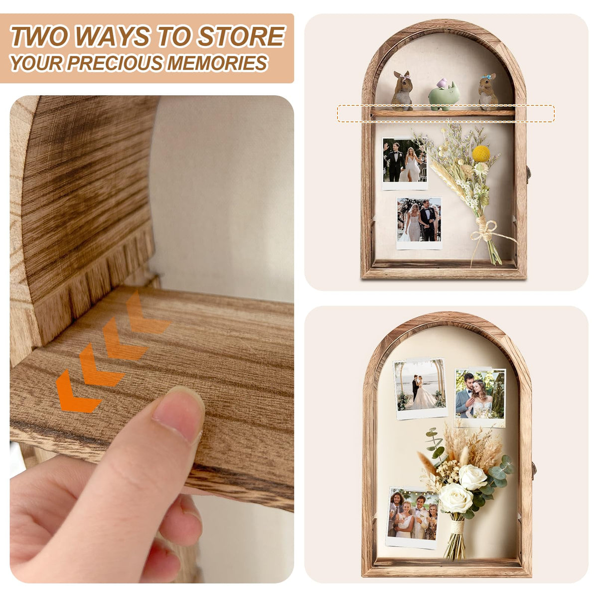 Shadow Box Frame 10x16, Natural Wood Display Case with Linen Back, Deep Picture Frame for Photos, Keepsakes, Flowers, Medals, Memorabilia, DIY Crafts, Wedding or Pet Memory Box Wall & Table Decor