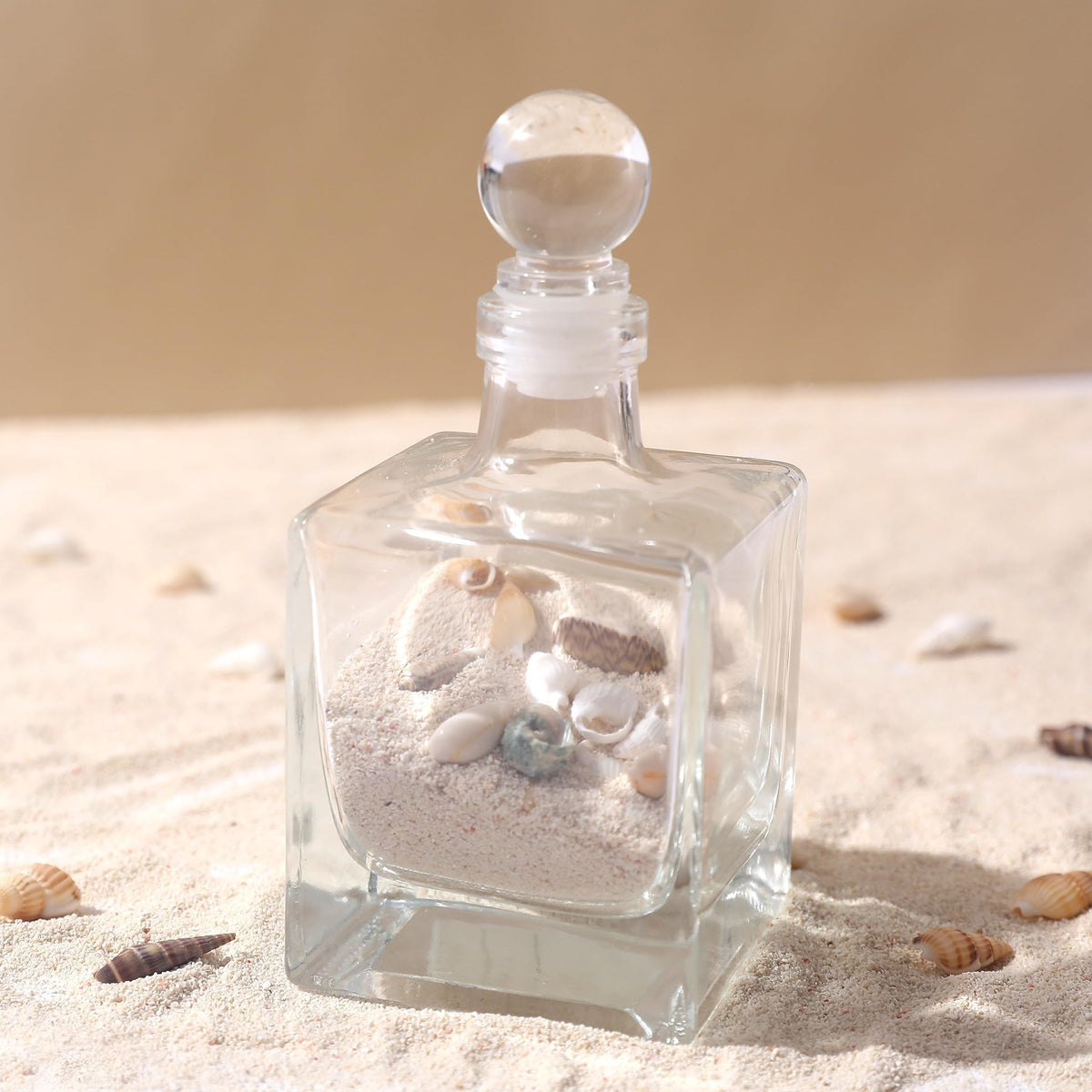 Magic Season Decorative Glass Bottle - 7 fl oz. Square Bottle (1 Set w/Glass Stopper)