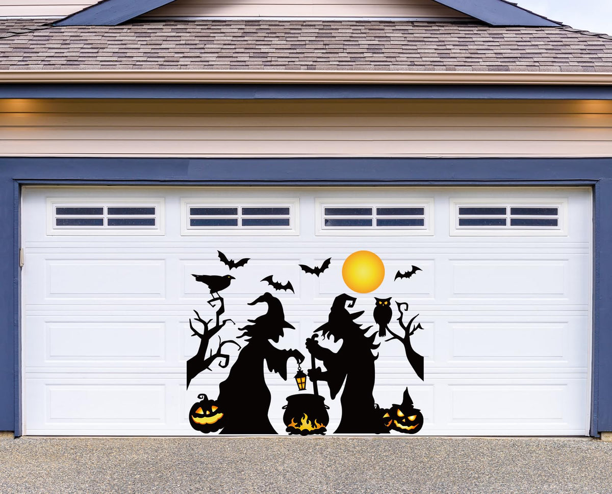 JarThenaAMCS 17Pcs Halloween Witch Garage Decoration Magnet Stickers Withered Tree Pumpkin Bat Refrigerator Decals for Hocus Pocus Party Home Door Car Decor
