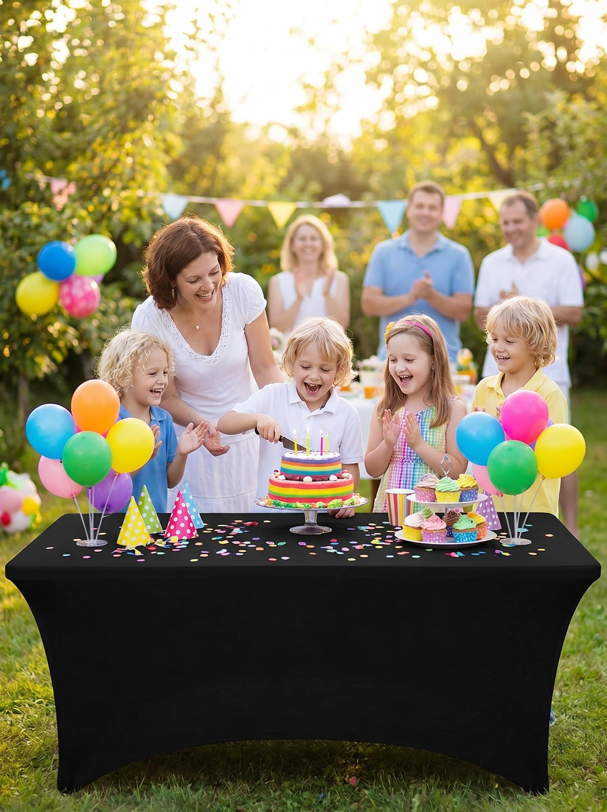 Utopia Kitchen Spandex Tablecloth 2 Pack [6FT, Black] Tight, Fitted, Washable and Wrinkle Resistant Stretch Rectangular Patio Table Cover for Event, Wedding, Banquet & Parties [72Lx30Wx30H Inch]