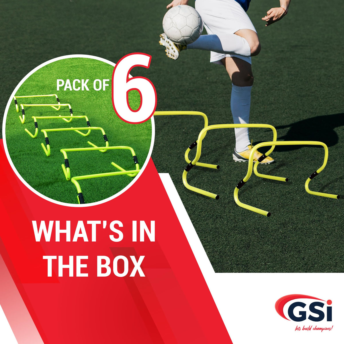GSi Dual Height Agility Hurdle Pack of 6 – Adjustable 6" & 12" Training Hurdles for Sports, Fitness, and Agility Drills – Durable PVC Yellow Speed Hurdles for Soccer, Track, and Football Training