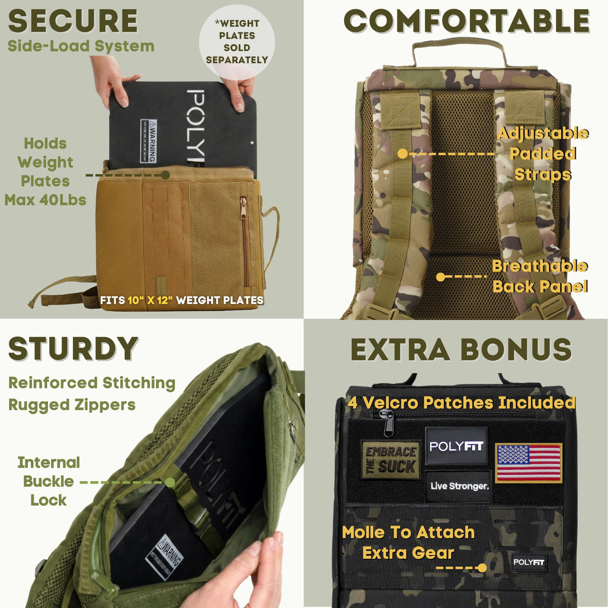 Polyfit Rucking Backpack 2.0 - Weighted Ruck Pack for Weight Plates - Patent Pending Side-Loading Rucksack for Walking, Running, Rucking, Strength and Endurance Training - Black