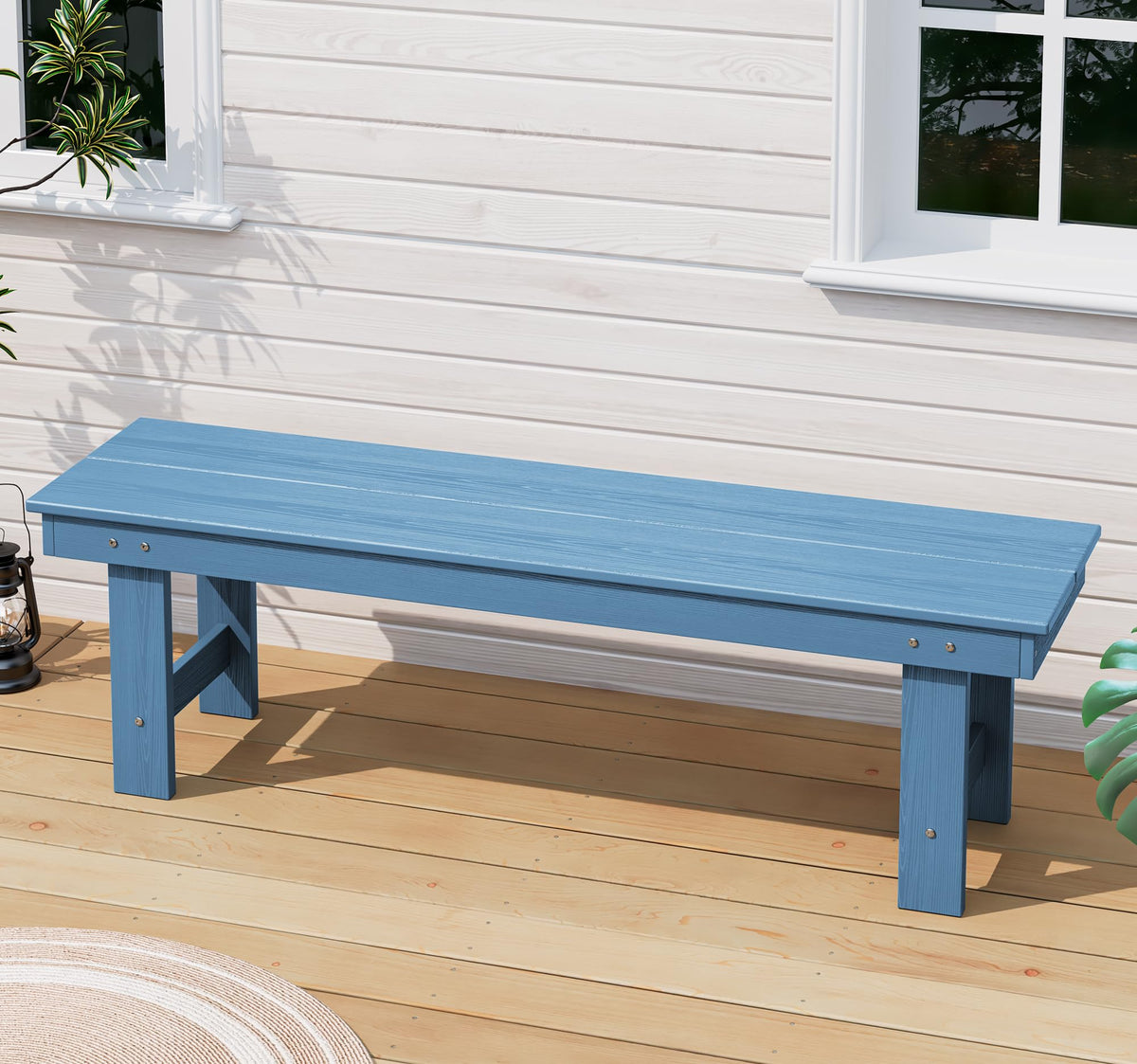 SERWALL 2-Person Outdoor Bench Backless, HDPE Outdoor Benches Weatherproof, 660 Lbs Weight Capacity, Poly Lumber Patio Furniture for Garden, Porch and Park, Navy