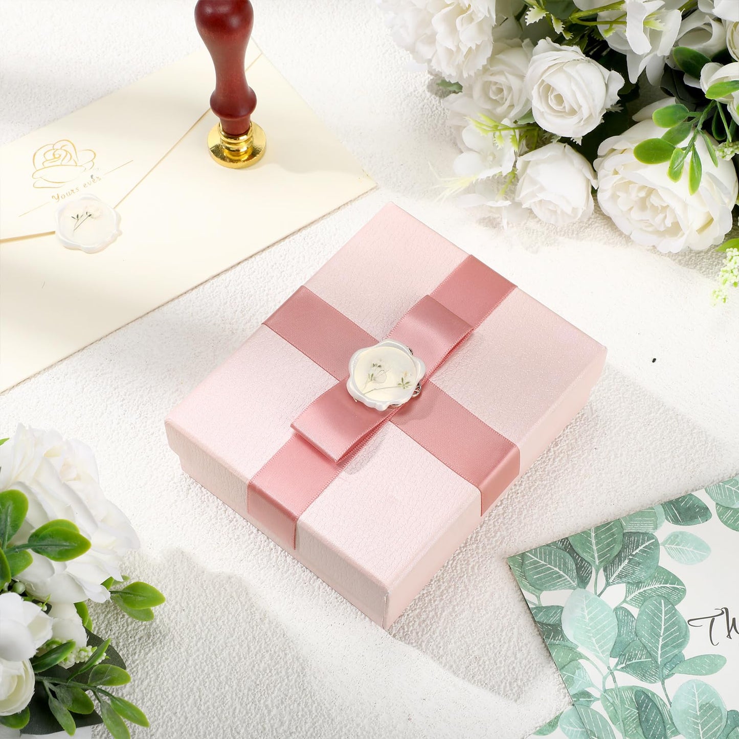 Qilery 50 Pcs Wax Seal Stickers Babys Breath Dried Floral Envelopes Seals Stickers Bulk for Wedding Invitation Bridal Shower Birthday Party Letter Greeting Cards Gift Wrapping, Self Adhesive (White)