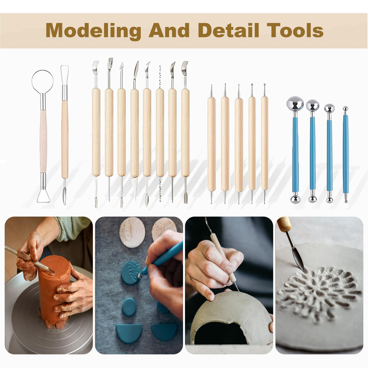 CeeVian Clay Tool Kit 40 PCS Clay Sculpting Tools Pottery Tools Pottery Tools for Sculpting for DIY Handcraft Modeling Clay Carving Tools Set for Beginners and Professional Art Crafts
