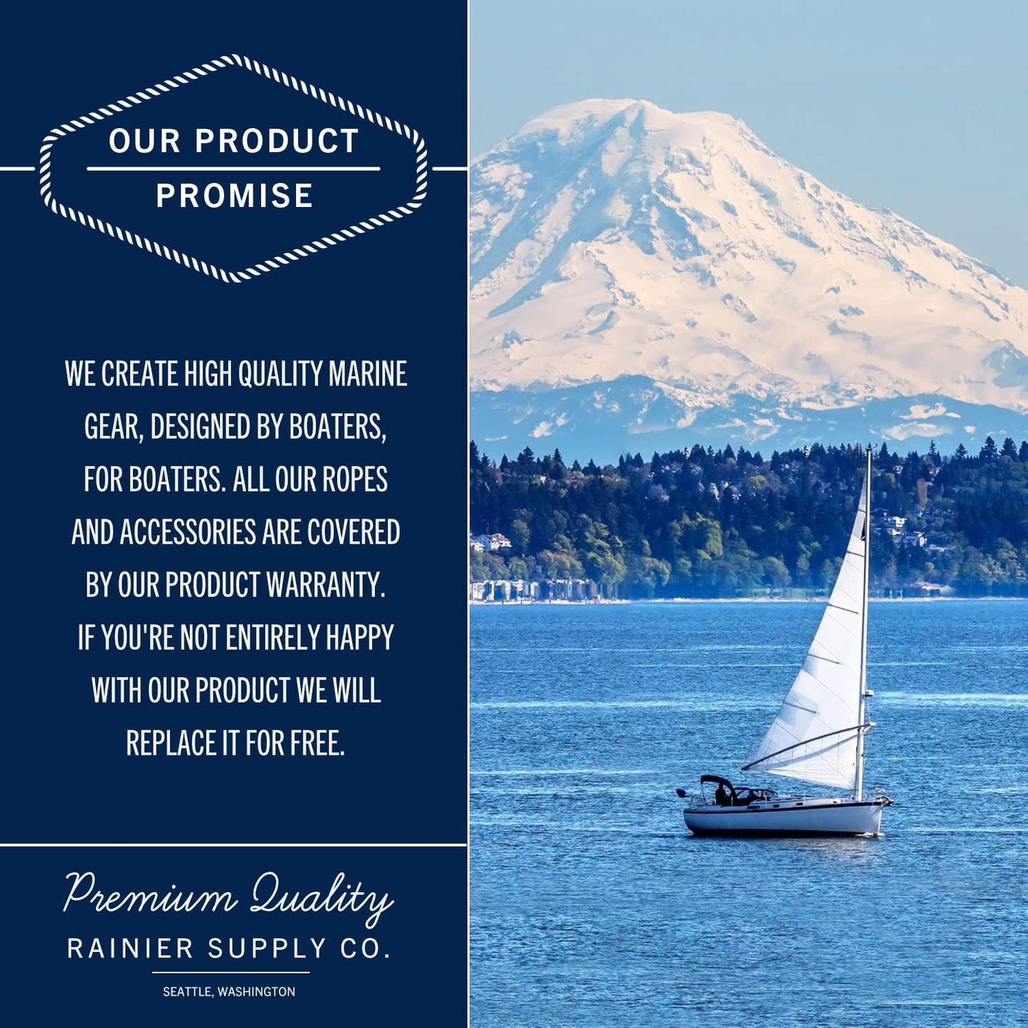 RainierSupplyCo Boat Anchor Rope - Double Braided Marine Rope Anchor Line - 50 ft x 1/4 Inch Nylon Boating Line with 316 Stainless Steel Thimble and Heavy Duty Marine Grade Bow Shackle - Black