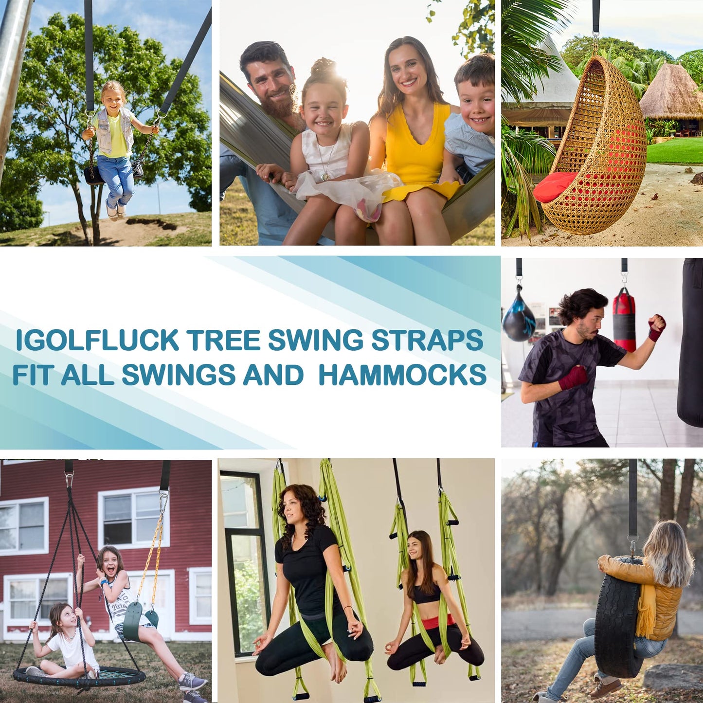 igolfluck Tree Swing Straps Hanging Kit 4FT/8FT/15FT/20FT/25FT, Extra Long Tree Swing Straps Holds 5500 lbs with Lock Carabiners & Tree Protectors, Safer for All Swing & Hammock (20FT)