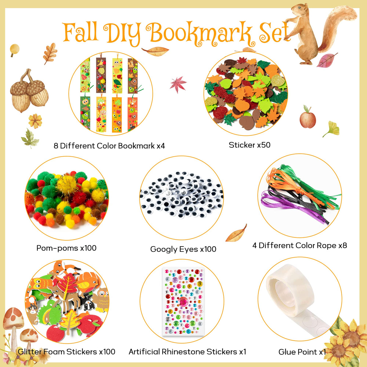 X1zuue 32 Sets Fall DIY Bookmarks Craft Kit AutumnBlank Bookmark with Maple Leaf Wiggle Eyes Foam Stickers Pom-pom Art Reading Rewards Gift Fall Thanksgiving Party Decorations Favors Supplies for Kids