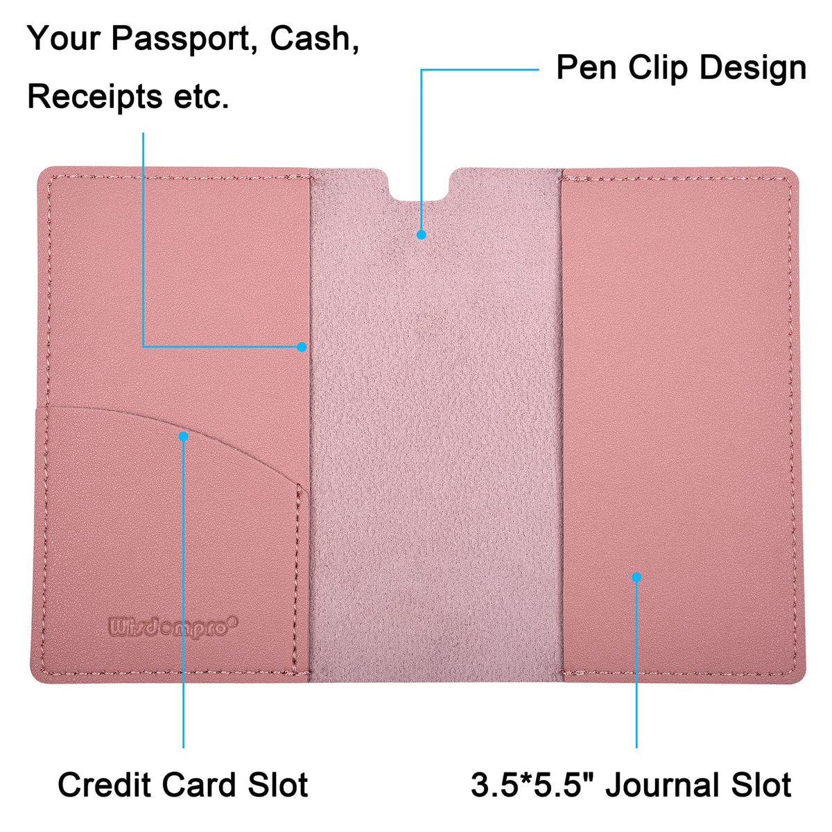 Wisdompro Journal Cover, 2 Pack PU Leather Notebook Cover for Field Notes,or other 3.5" x 5.5" Pocket Notebooks - Pink