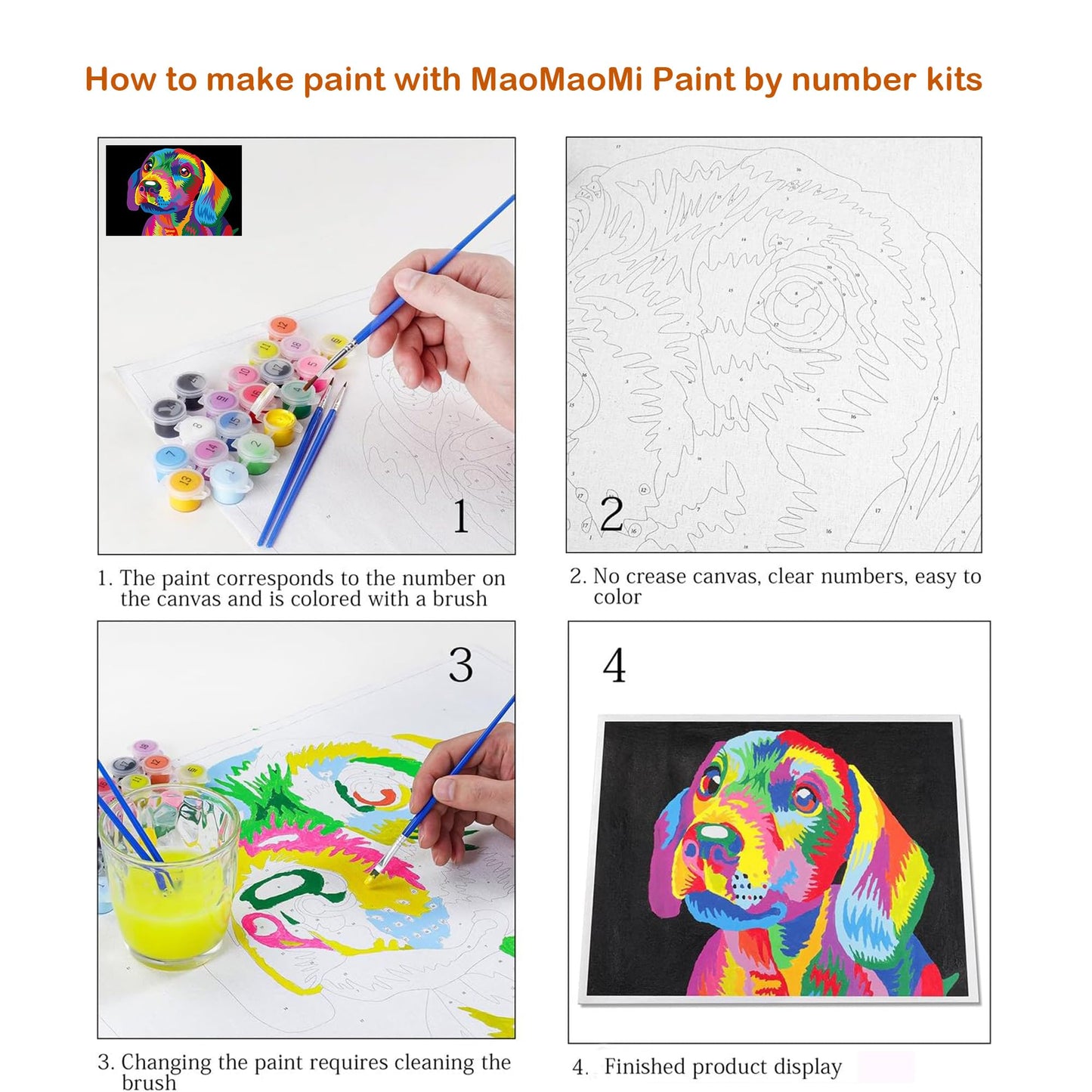Maomaomi Paint by Numbers DIY Acrylic Painting Kit for Kids & Adults Beginner – 16" Wx20 L Colorful Horse Head Pattern