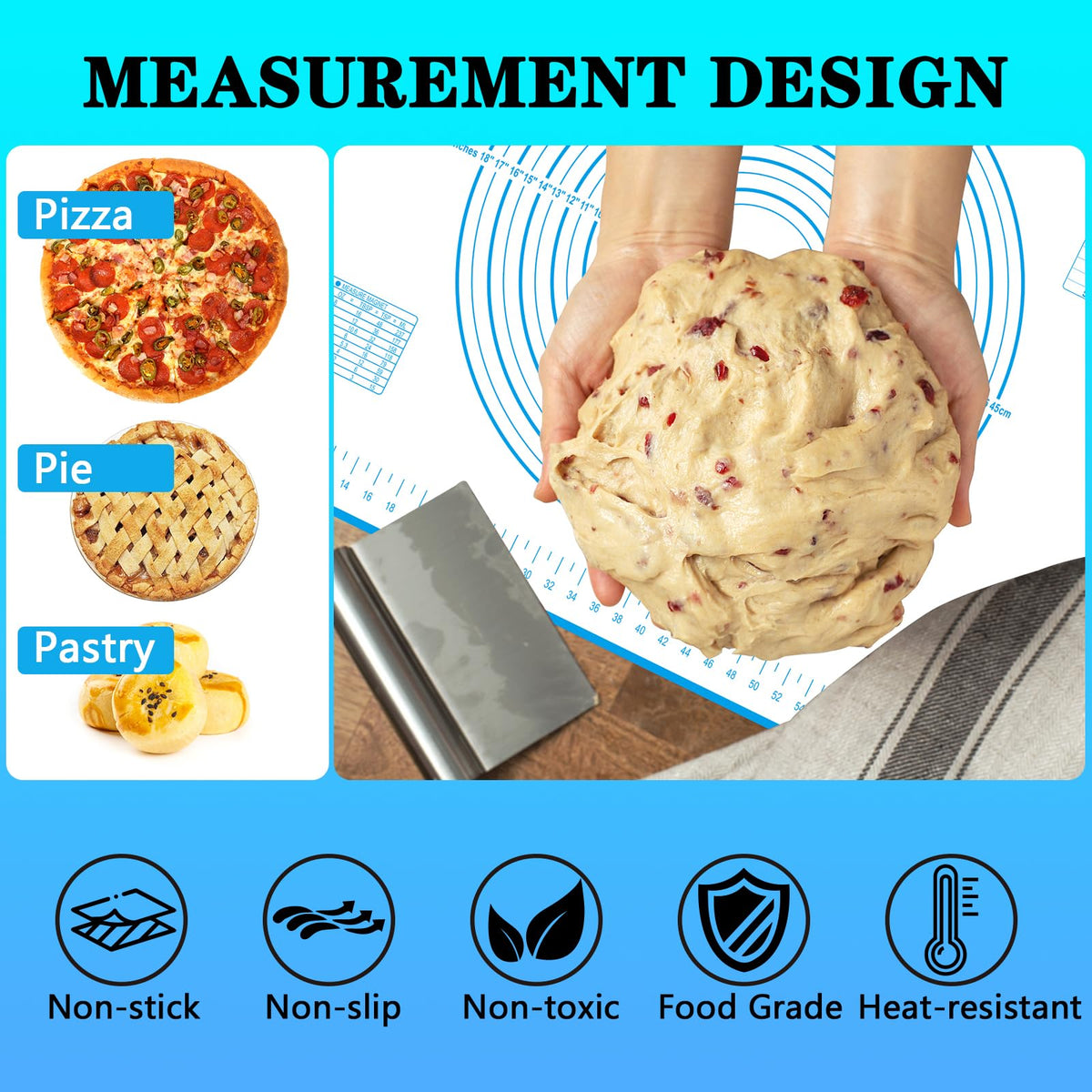 UBeesize Oversize Silicone Baking Mat, 23.6x31.5 Inch Non Stick Pastry Mat with Measurements, XXL Large Nonslip Counter Mat, Fondant/Pie Crust Mat for Making Cookies Macarons Bread Baking Supplies