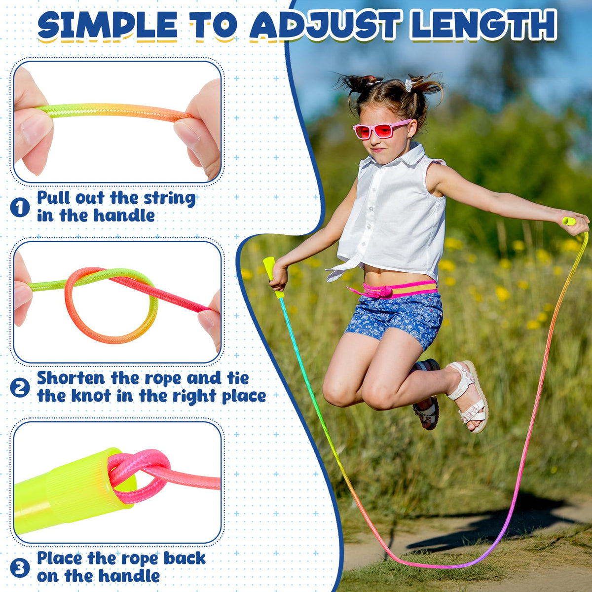 ZATAYE 6 Pack Kids Jump Rope, Colorful Gradient Nylon Skipping Ropes for Children, 7.55FT Adjustable Length, Plastic Handles, Lightweight Jumping Ropes for Schools, Events, and Family Fun