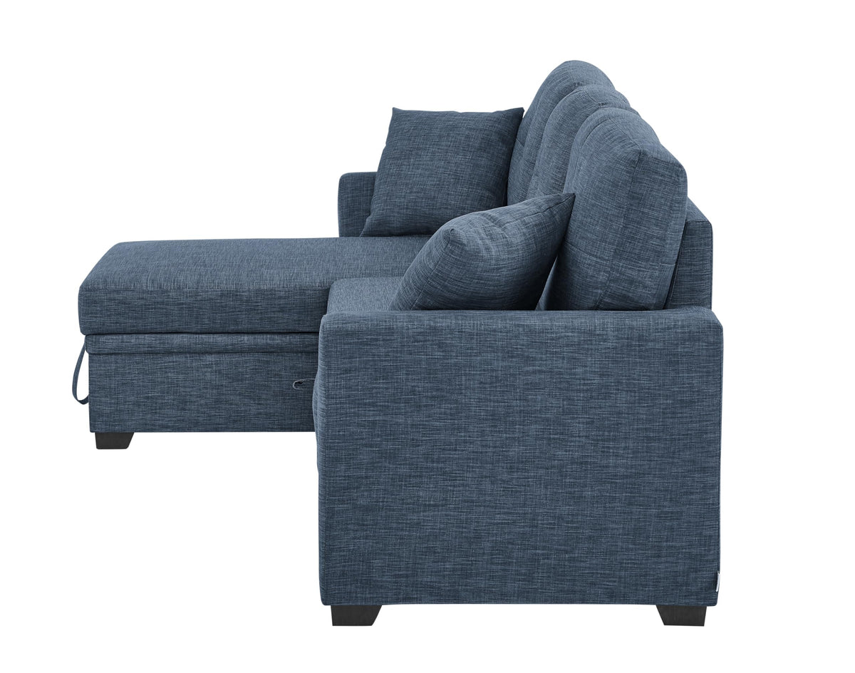 Ball & Cast 85" Convertible Sleeper Sofa Bed,Small Corner Sofa Sectional Couches for Living Room,Upholstered L Shaped Pull Out Couch Bed with Reversible Storage Chaise,Blue