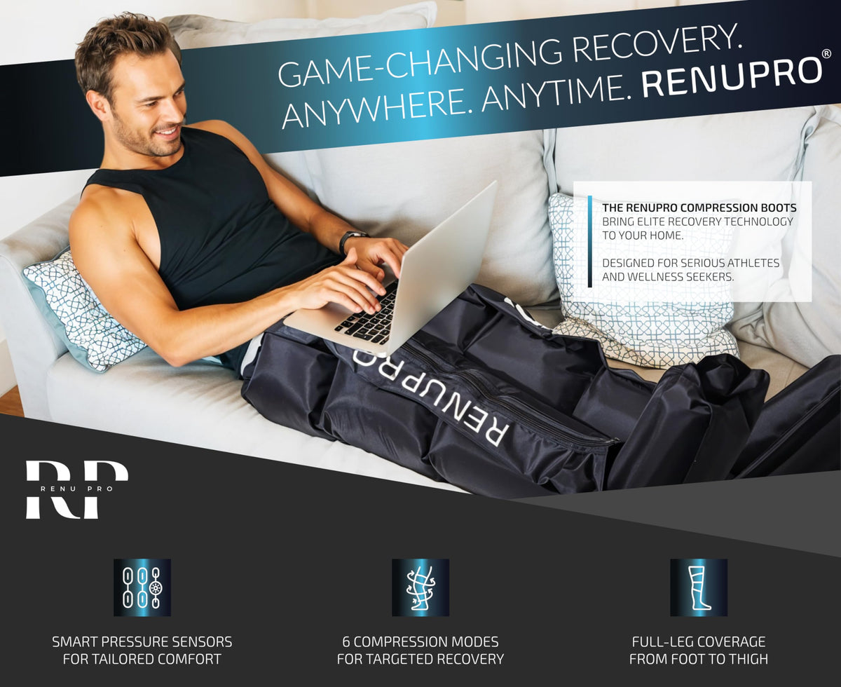 RENUPRO Professional Leg Compression Massager for Circulation Improvement and Faster Recovery - Air Compression Boots, Leg Massager Device for Athletes USA Owned (Size Large)