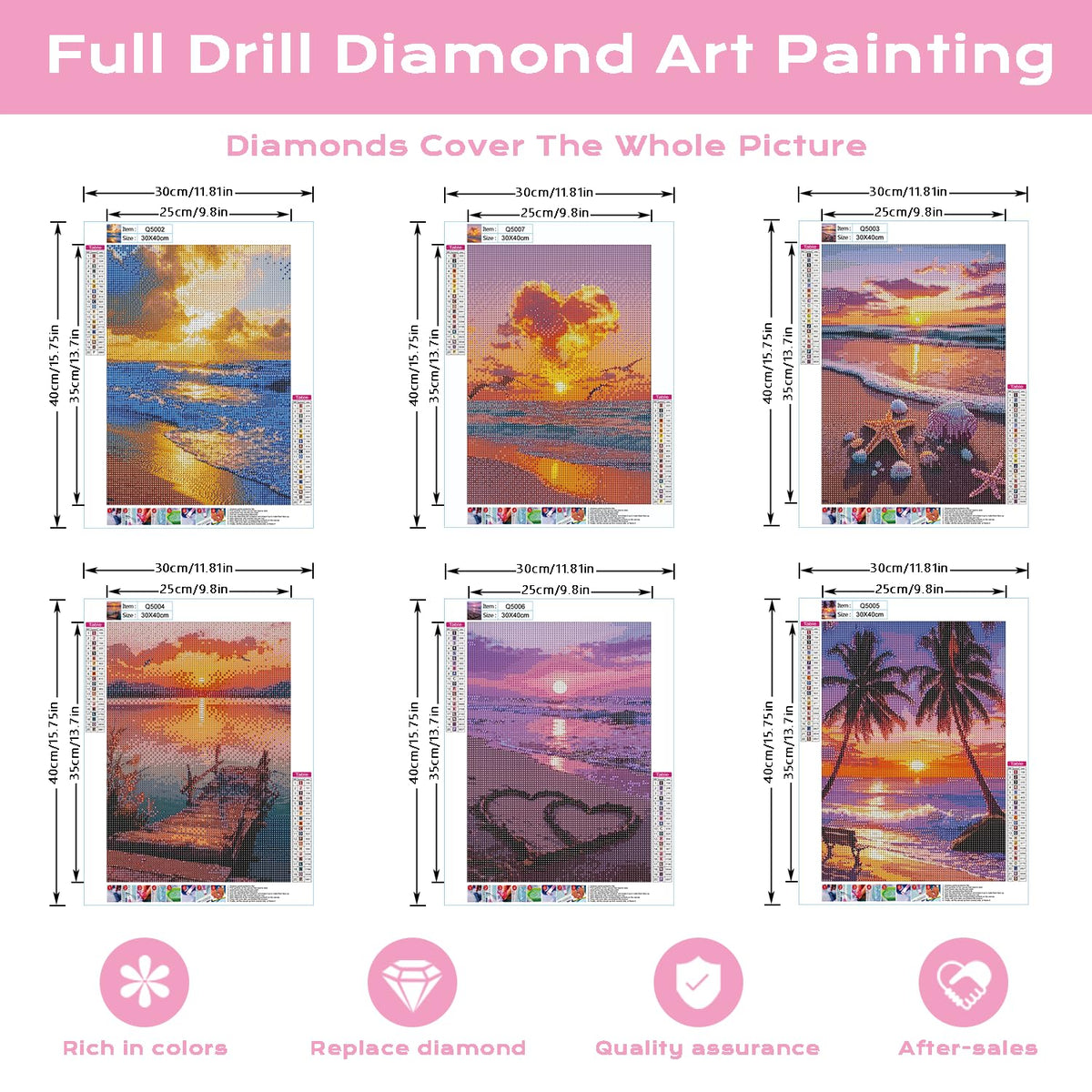 DOTSOPS Diamond Painting Kits Art Adults Painting Kit Crafts DIY 5D Diamond Art Packs Kits Full for Adults Beginner Home Wall Decoration Gift 11.8x15.7 Inches (6 Pack Beach)