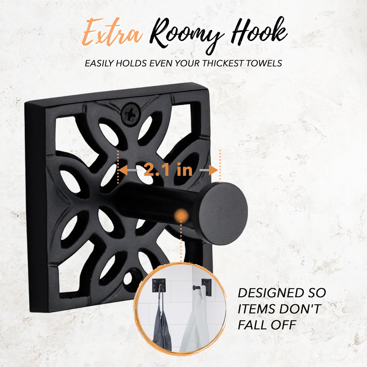 Autumn Alley Black Bathroom Towel Hook Robe Hook Wall Mounted - Decorative Wall Hooks for Towel, Robe, Coat, and Door Hooks for Bathroom Rustproof Modern Unique Style, 2 Pack