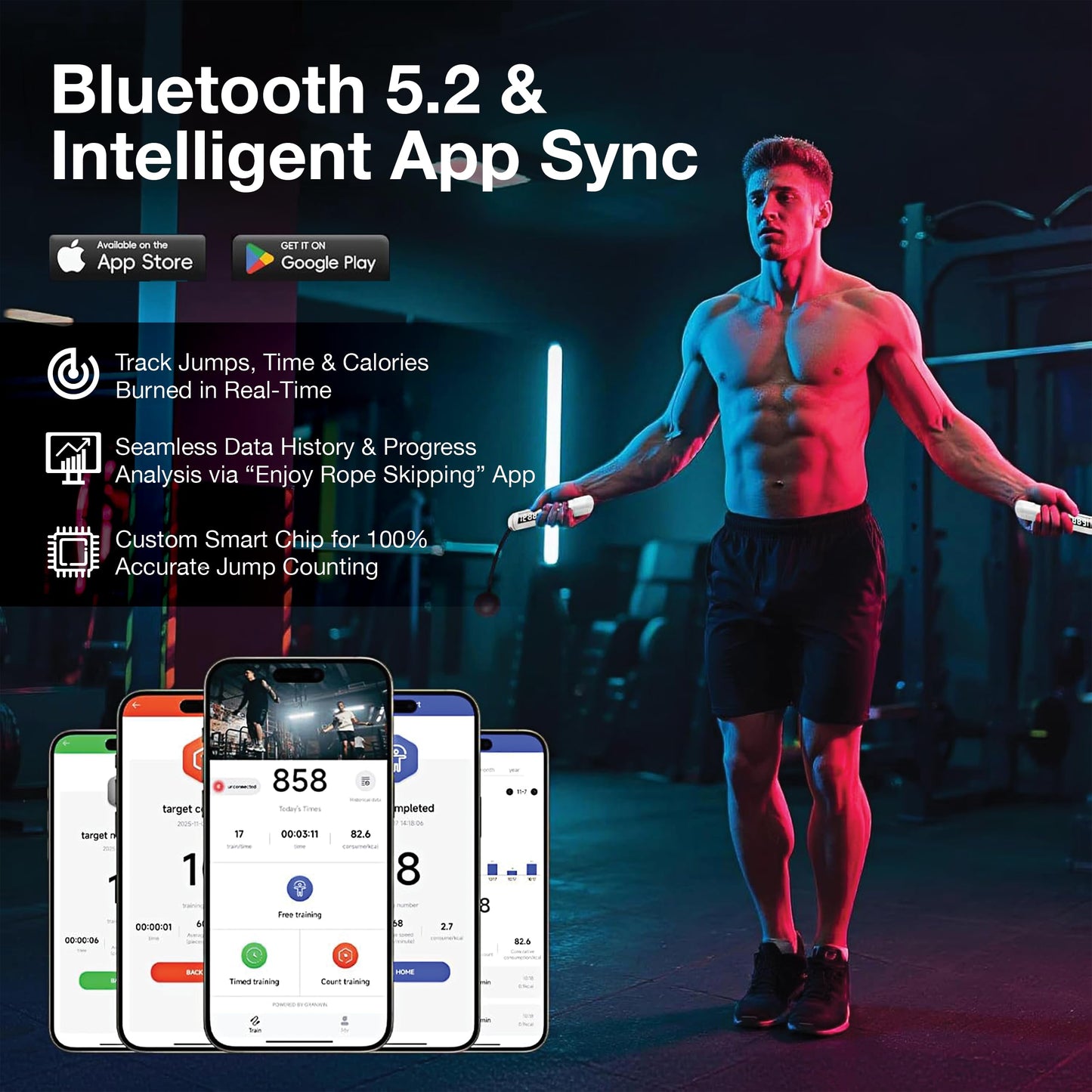 SaintCos Cordless Gravity Jump Rope, Smart Jump Rope with Counter for Gym, Fat Burning & Calorie Burn, APP Data Analysis, Home Workout Equipment for Women ＆ Men (White)