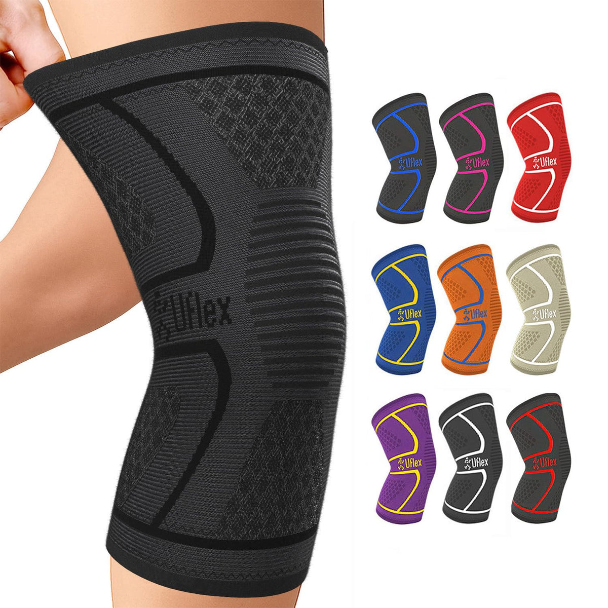 UFlex Athletics Knee Brace for Men and Women Knee Compression Sleeve Support for Arthritis Joint Pain Relief, Workout, Swelling, Sports, Circulation, Running, Recovery Support for ACL & Meniscus Tear Large Black