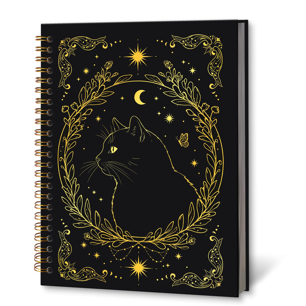 KTYHD Gothic Witchy Tarot Cat Notebook Journal 5.5x8.3in,Gothic Gold and Black Cat Journal for Writing,Goth Witch Animal Hardcover Spiral Notebooks