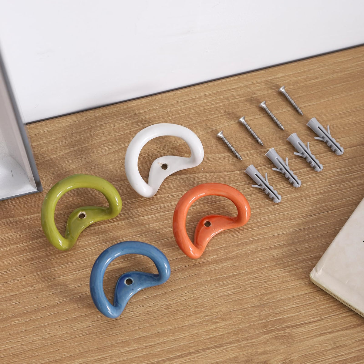 ATLZBLTCI Cute Decorative Hooks for Wall. Ceramic Boho Decorative Hooks for Hanging Things Suitable for bathrooms Towel Coat Key Purse Clothes 4 pcs.