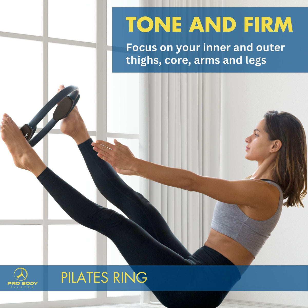 ProBody Pilates Fitness Circle – 14 Inch Pilates Ring for Yoga and Other Workouts, Focusing on Toning Inner Thighs, Arms, Core and Back, at Home Pilates Equipment (Yellow)