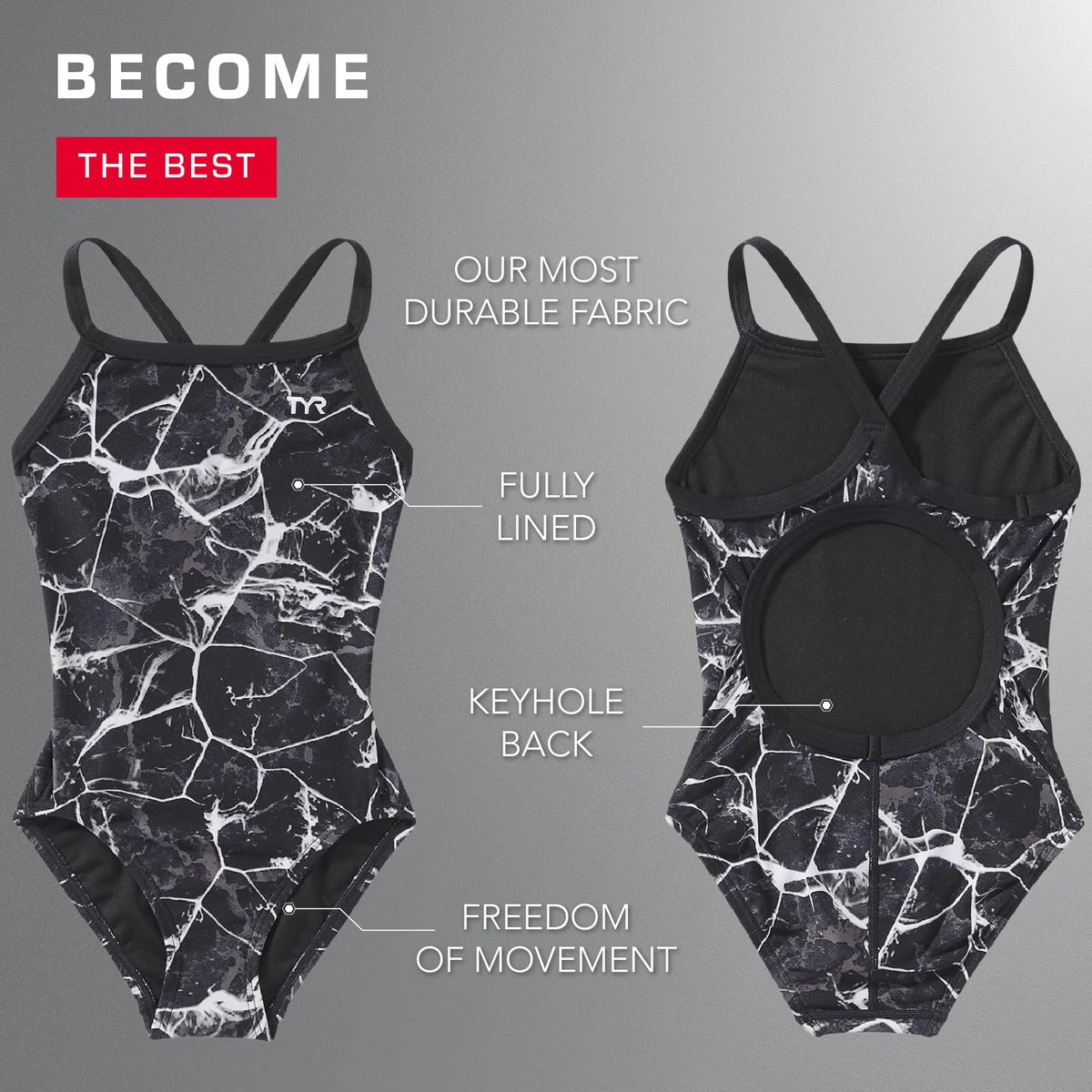 TYR Durafast Elite Diamondfit One Piece Girls' Swimsuit - Athletic Training and Competition Swimwear - Resists Chlorine - 22, Green Vitality