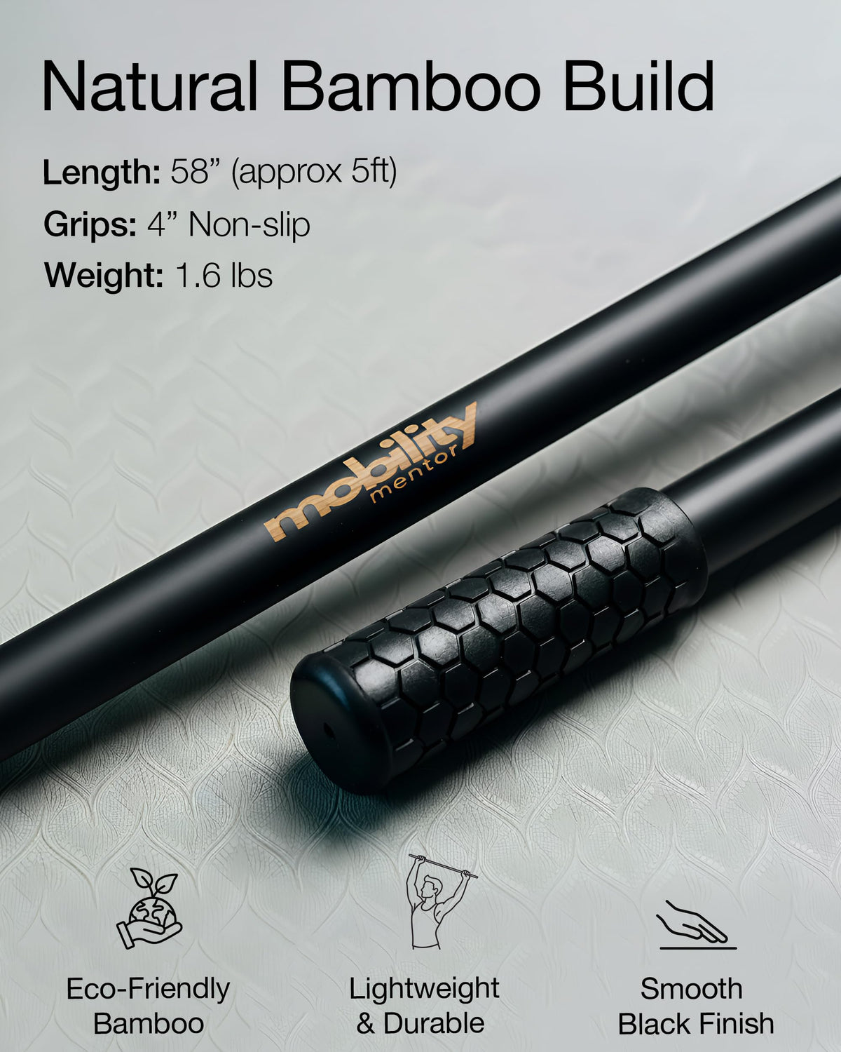 Mobility Mentor Yoga Stick - Mobility Stick - Large Bamboo Exercise Stick for Stretching - Workout Stick - Posture Corrector Stick Mobility - Yoga Bar - Stretch Stick for Fitness - Physical Therapy