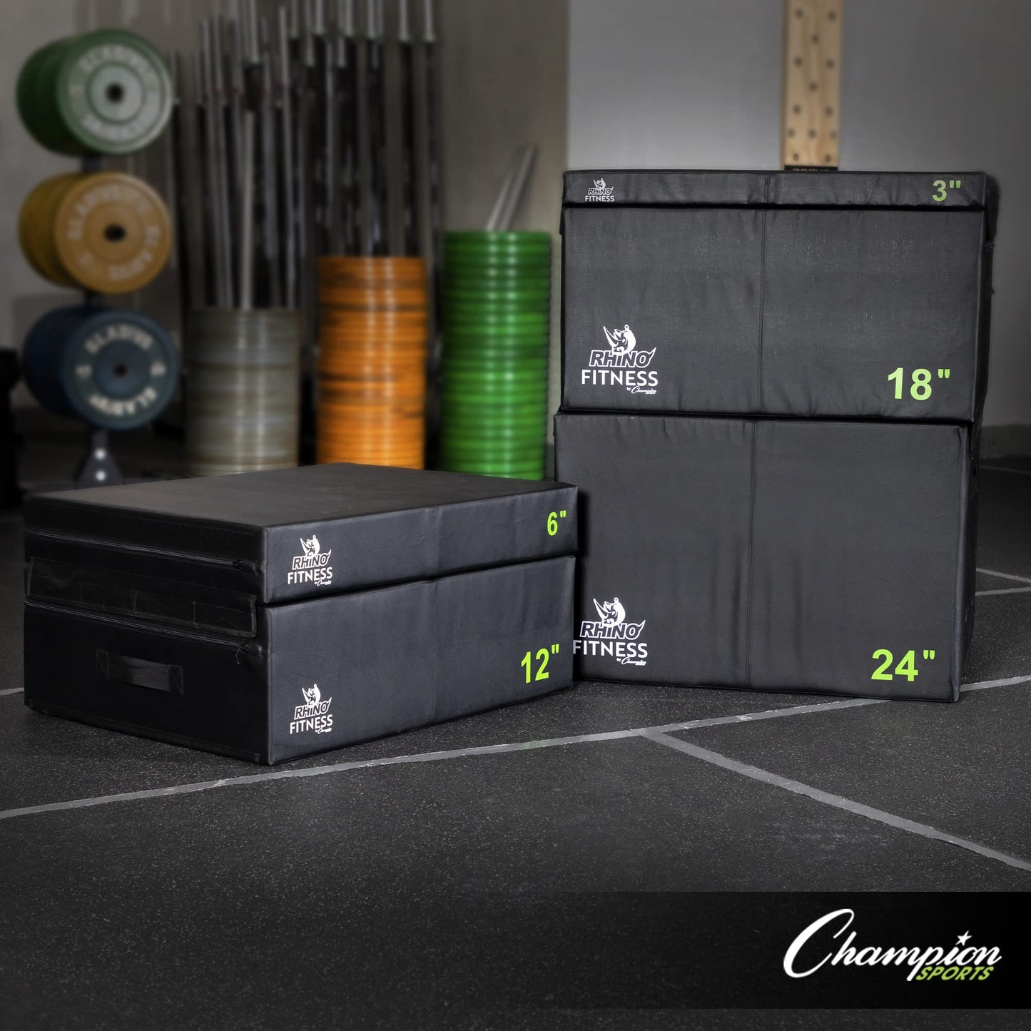Champion Sports Foam Plyometric Box Set with 3", 6", 12", 18", and 24" Included - Durable Jump Boxes for Training with Handles, Hook and Loop Flaps - Stackable Cross Traning Plyo Box, Jumps for Gym