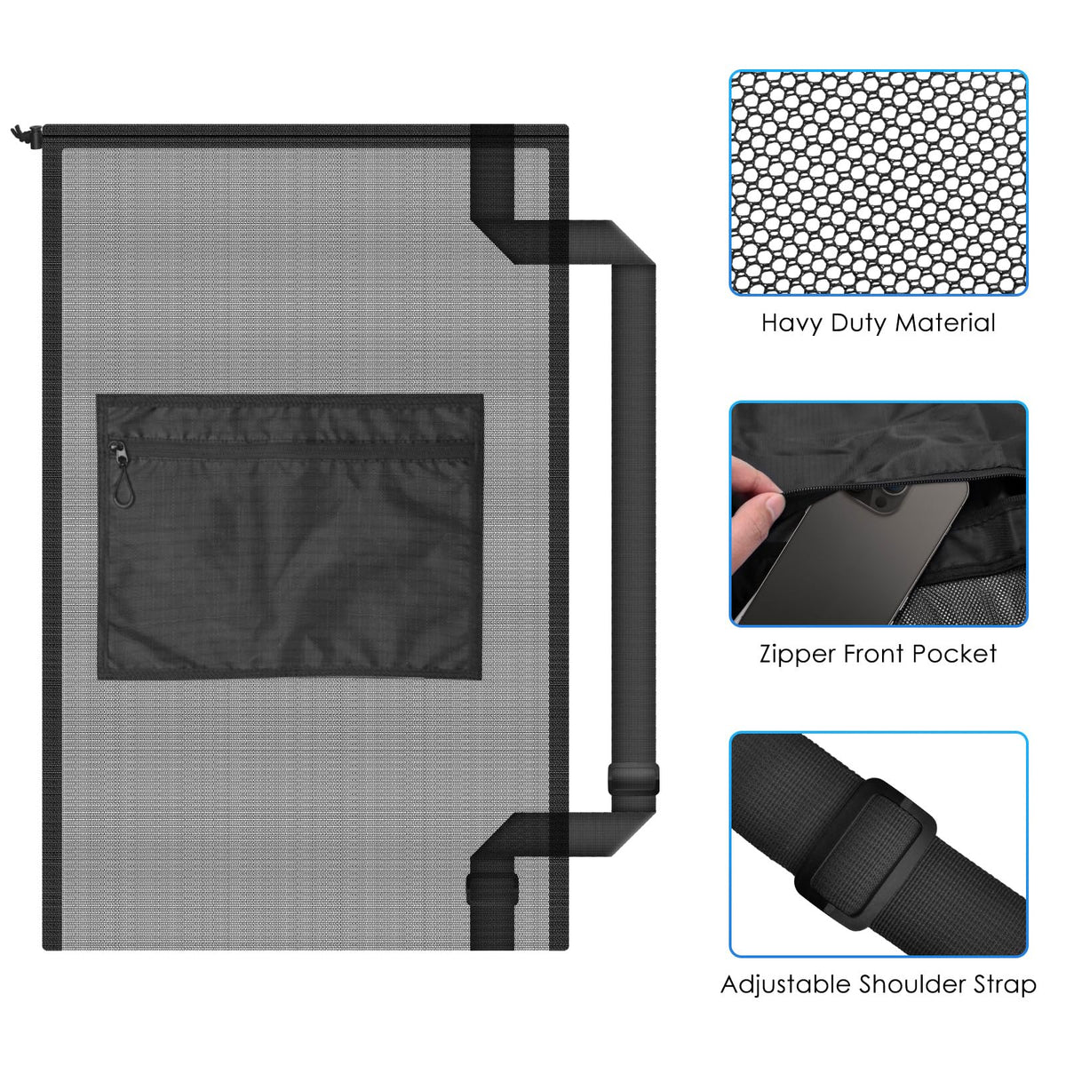 BROTOU Drawstring Bag Heavy Duty Mesh Gym Bag with Pocket for Swimming Yoga Beach Laundry