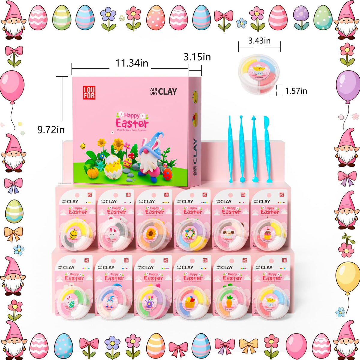 Loufor Air Dry Clay Kits Easter - Modeling Clay for Kids, Ultra Light & Soft, Safe & Non-Toxic, 12 Boxes Model Magic Clay with Sculpting Tools und Tutorials, DIY Creative Arts und Crafts Toys Gifts