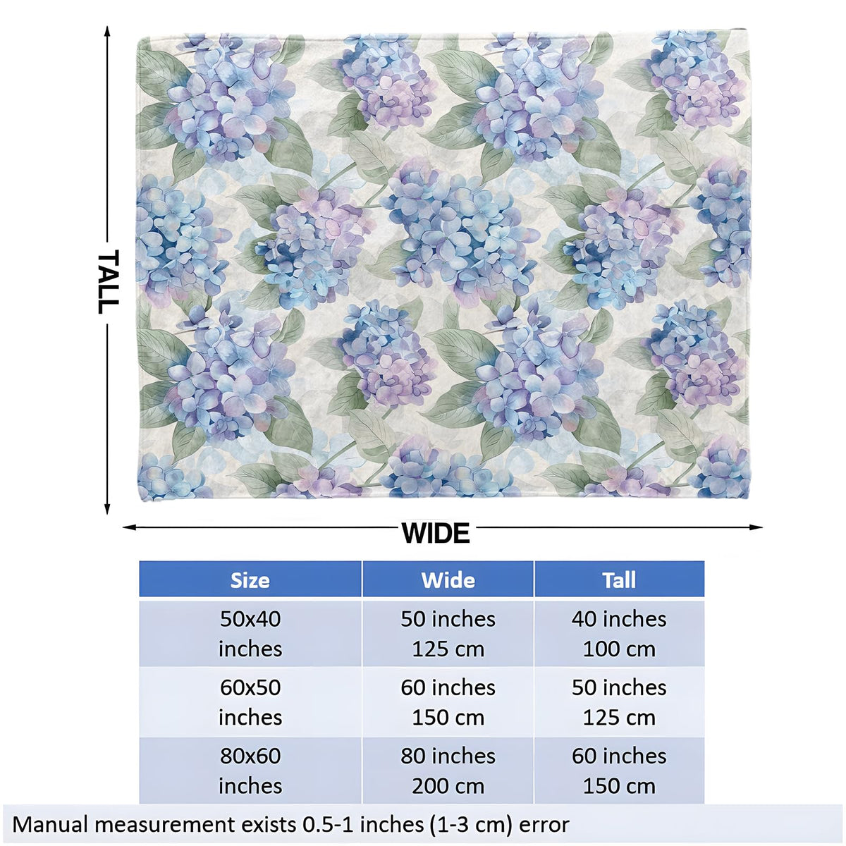 Hydrangea Floral Throw Blanket for Girls Boys Kids Adults, 50x60 in, Cozy Flannel Blanket for Bedroom, Camping, Couch, Room Decor, Fuzzy Warm Soft Gifts