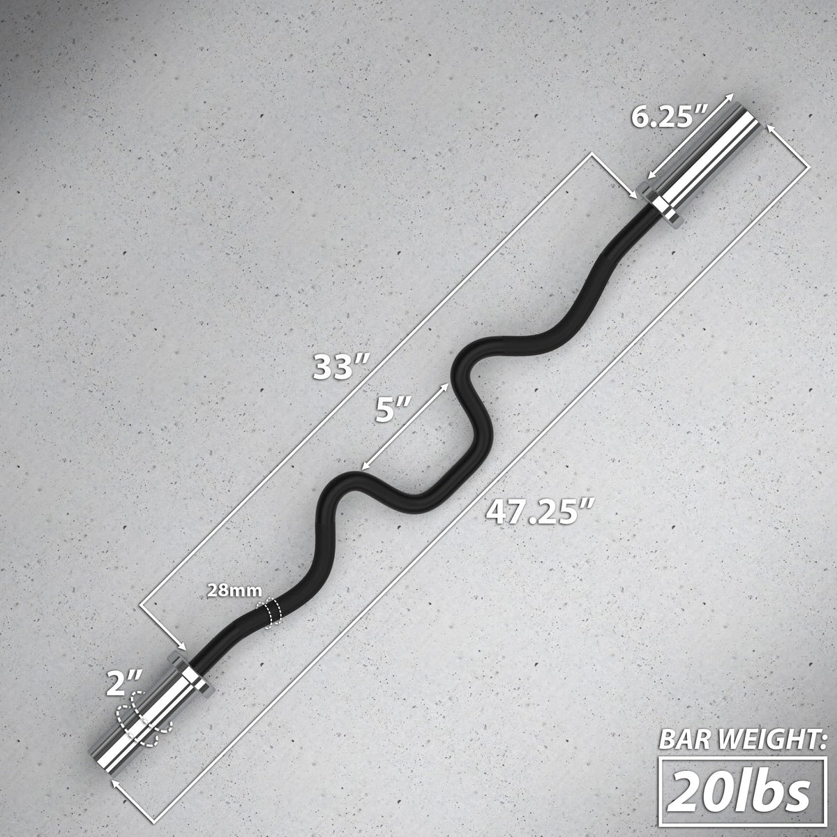 Synergee Commercial Super Easy Curl Olympic Bar Chrome Sleeves and Black Phosphate Shaft Excellent for Bicep Curls and Triceps Extensions