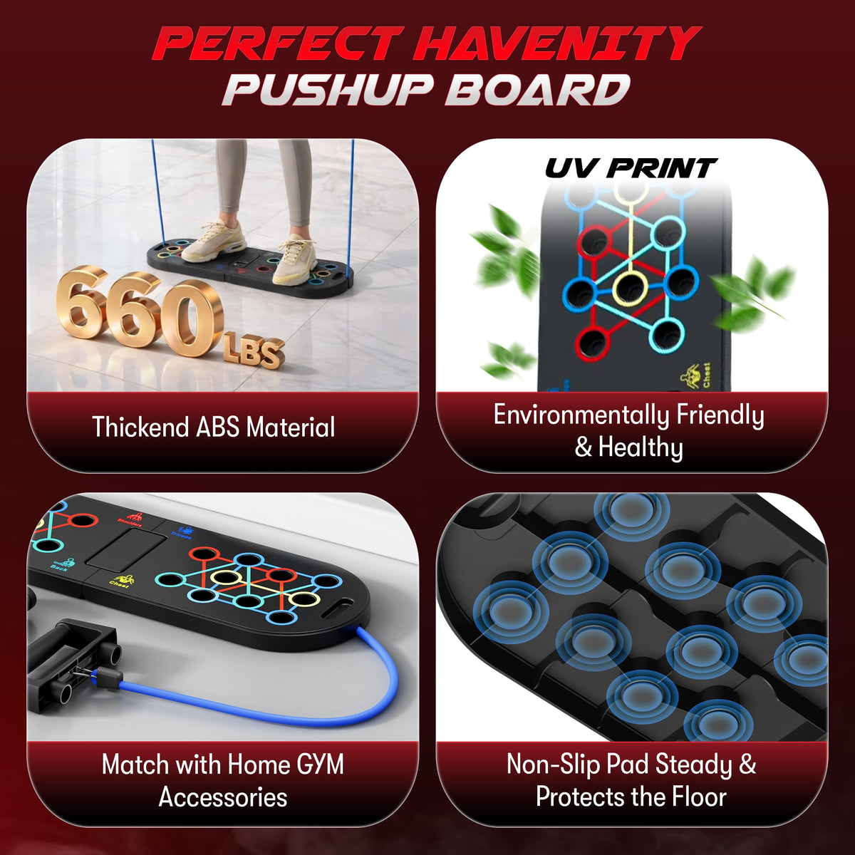 HAVENITY Plank Board & Push Up Board 22-in-1 with Resistance Bands – Core Trainer with Foam Elbow Pads, Foldable Home Gym Equipment for Men & Women