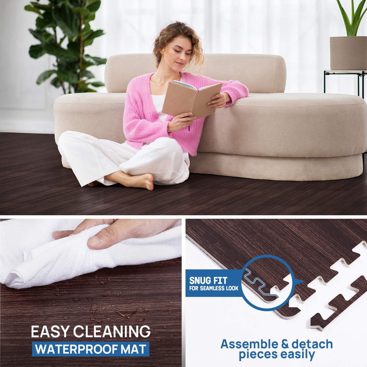 Yes4All EVA Interlocking Mats, Puzzle Floor Tiles, Foam Floor Padding with Border for Furniture, Home Space, Living Room, Garage 11,22,32 SQFT