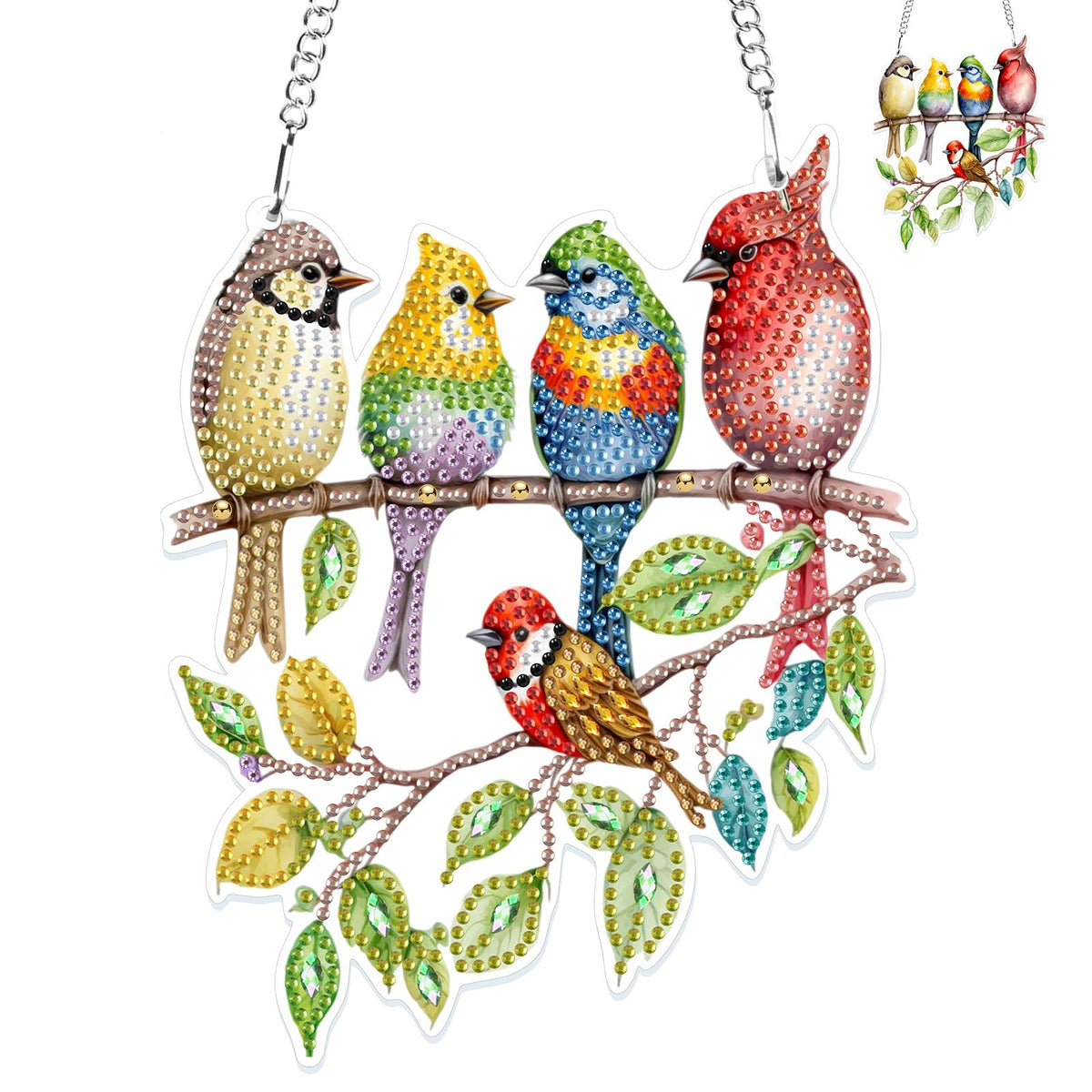 GHHKUD Hanging Diamond Art Cute Birds Pendants Kits, DIY Hanging Decoration Double Sided Branch Bird Diamond Painting Ornaments for Adults Kids Gifts for Home Decor