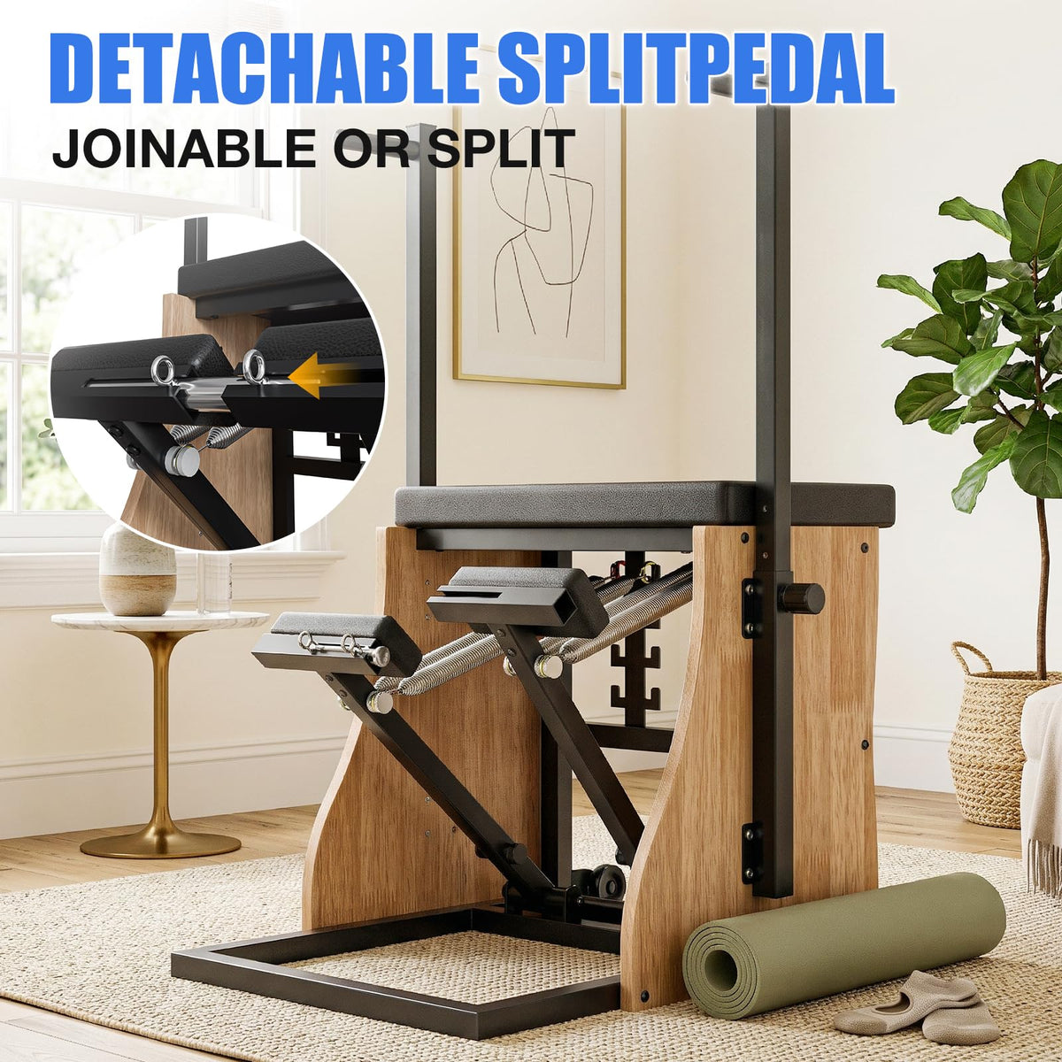 Pilates Chair for Yoga Fitness Pilates Reformer Machine with Split Pedal,Handles & Springs of Different Resistances Pilates Combo Equipment Non-Slip Socks for Home Use Gym Workout & Rehabilitation