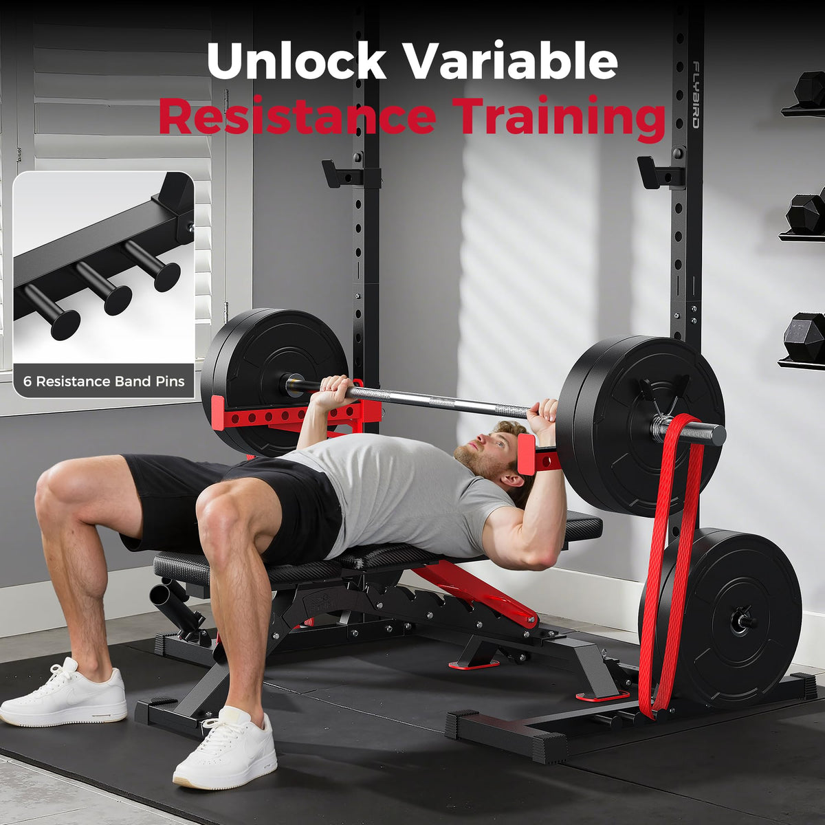 FLYBIRD SR1 Squat Rack with Pull-Up Bar, Adjustable Multi-Functional Power Rack, Inner Width Squat Rack Stand Suitable for 6FT,7FT Barbell for Home Gym Equipment