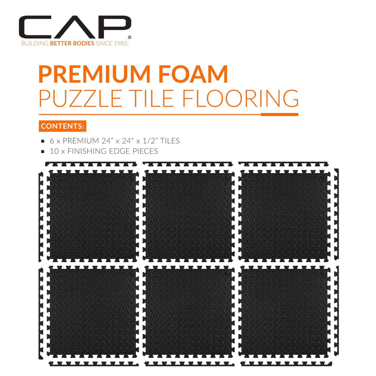 CAP Barbell 1/2-Inch Interlocking EVA Foam Exercise Puzzle Mat Home Gym Flooring - 1 Pack | 24" x 24" x 1/2" | Diamond Pattern - Black