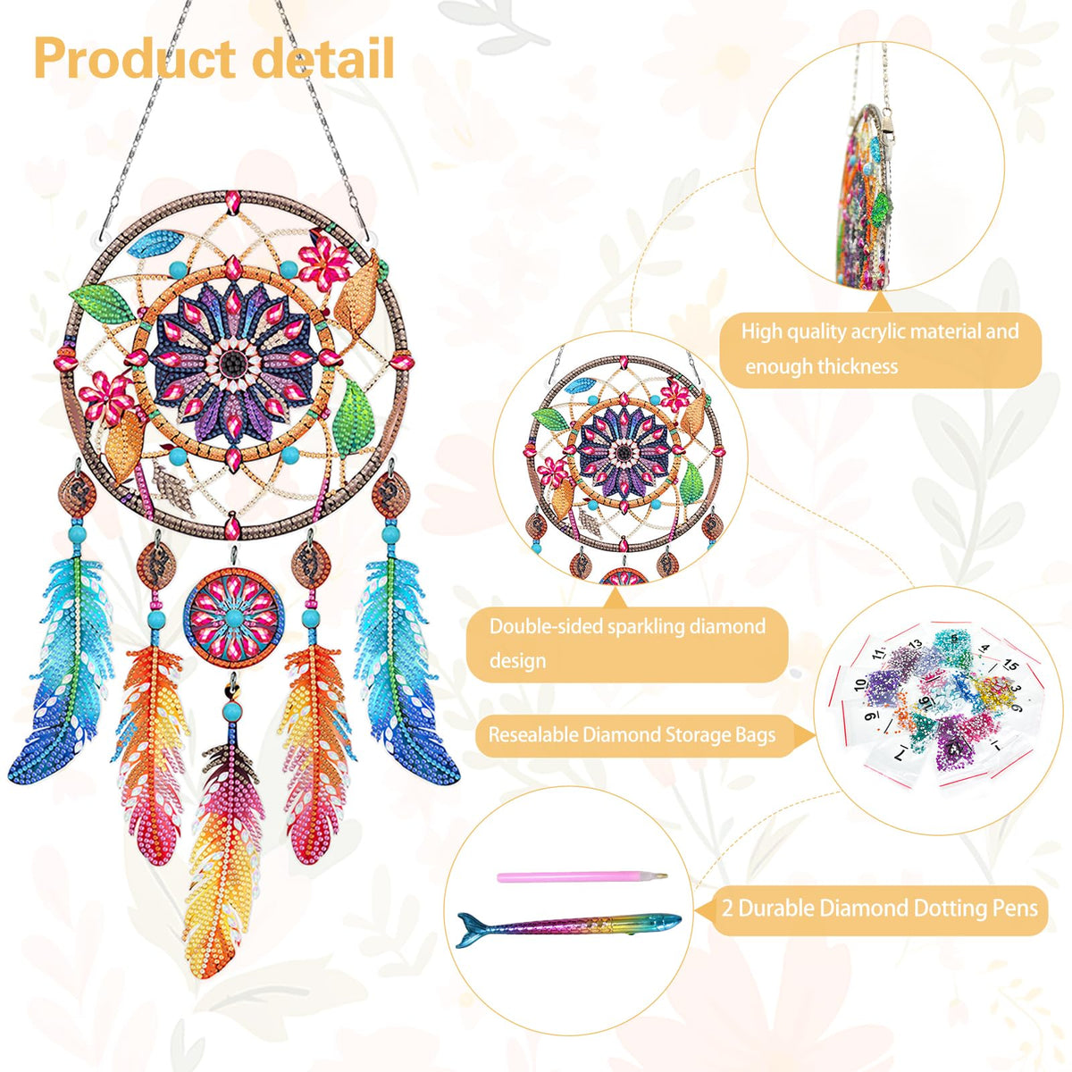 Sunovate DIY Dream Catchers Diamond Painting Kit - Handmade Craft for Boho Decor, Symbol of Good Dreams & Positive Energy, All-Inclusive Crafts for Adults (Vibrant)