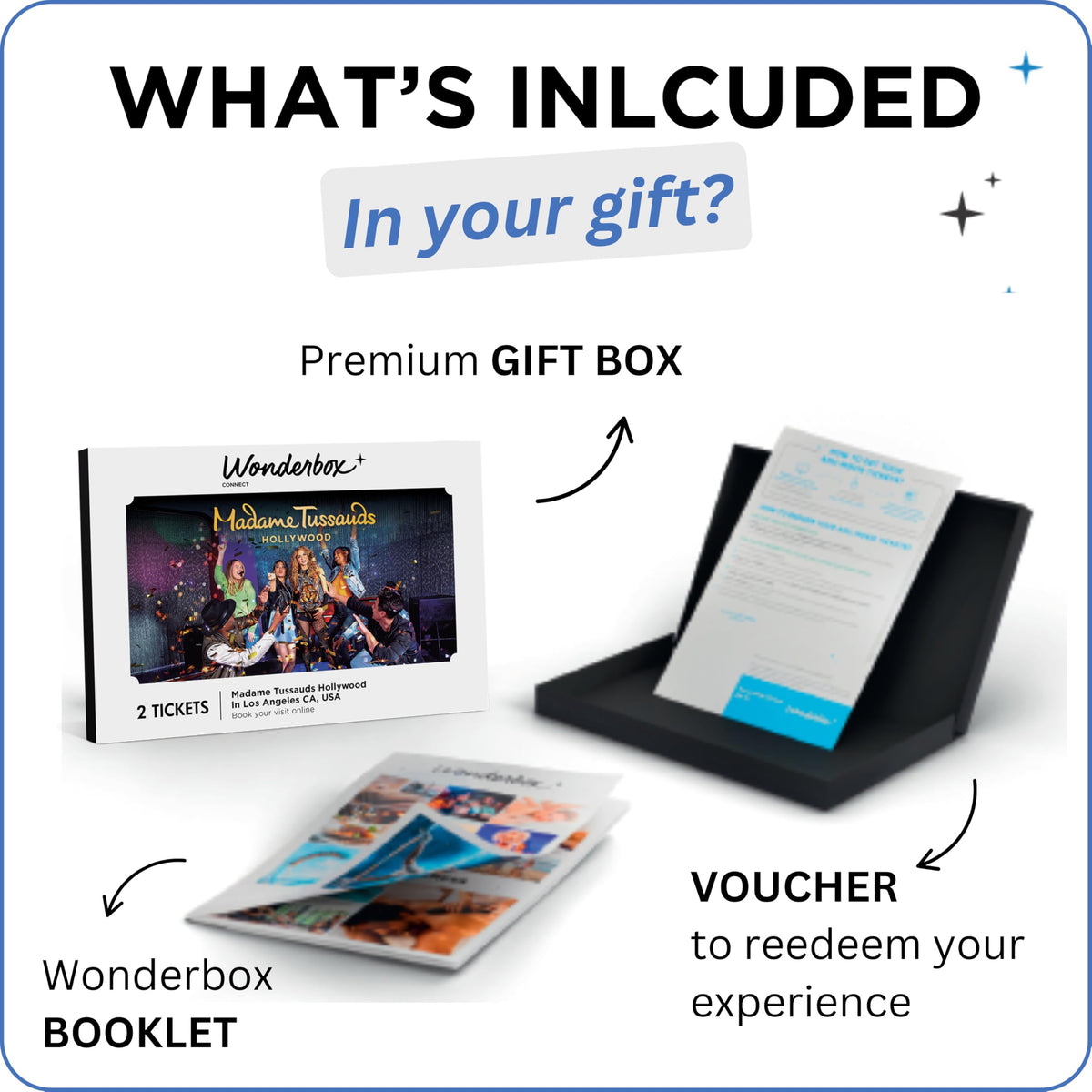 Wonderbox Madame Tussauds Hollywood Gift Box, 2 Admission Tickets for Wax Museum, Gift Experience for Kids & Families