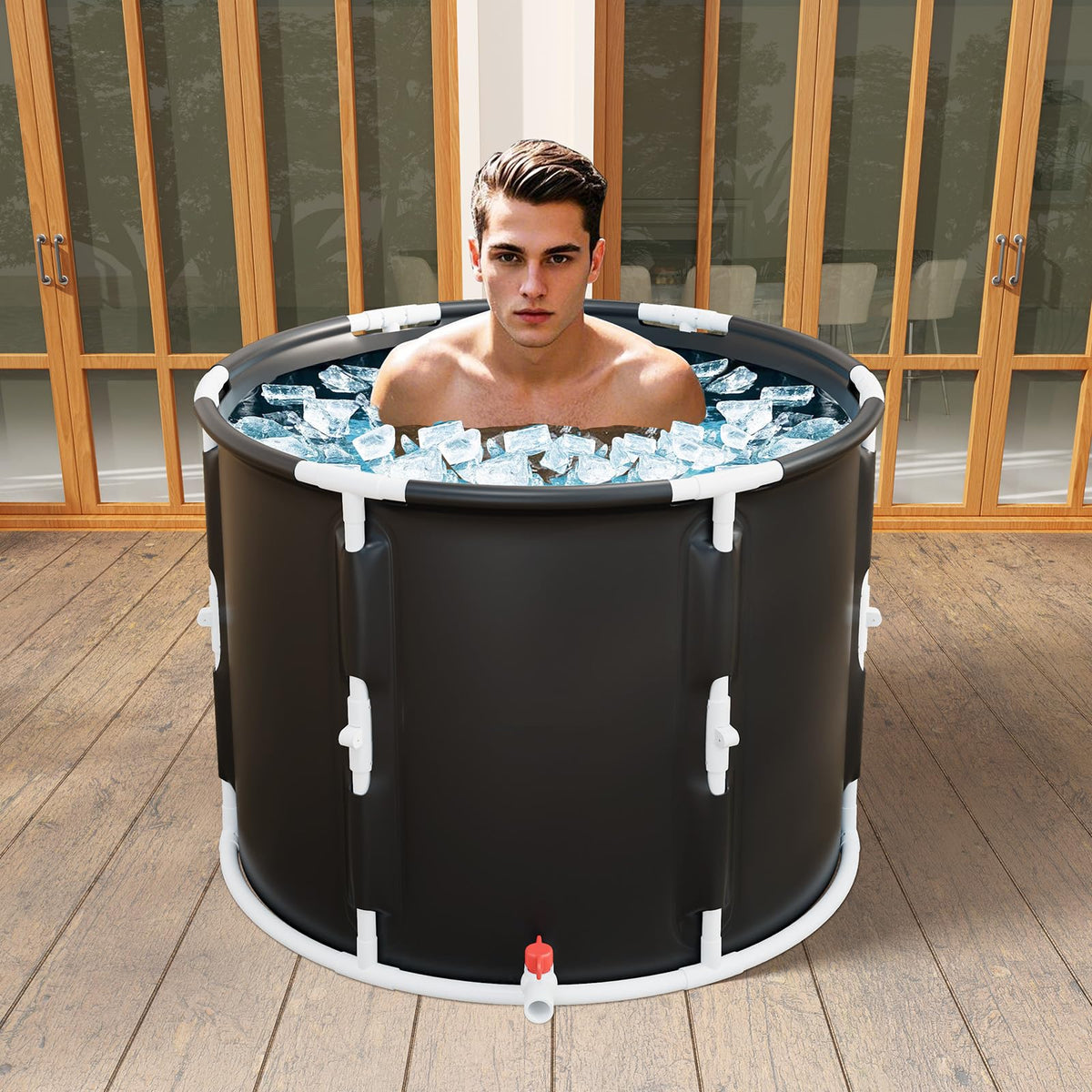 GYMAX Ice Bath Tub, 66 Gal Cold Plunge Tub with Lid & Click Design, Foldable Cold Bath Plunge Tub for Athletes Cold Water Therapy, Portable Freestanding Soaking Tub for Backyard, Home