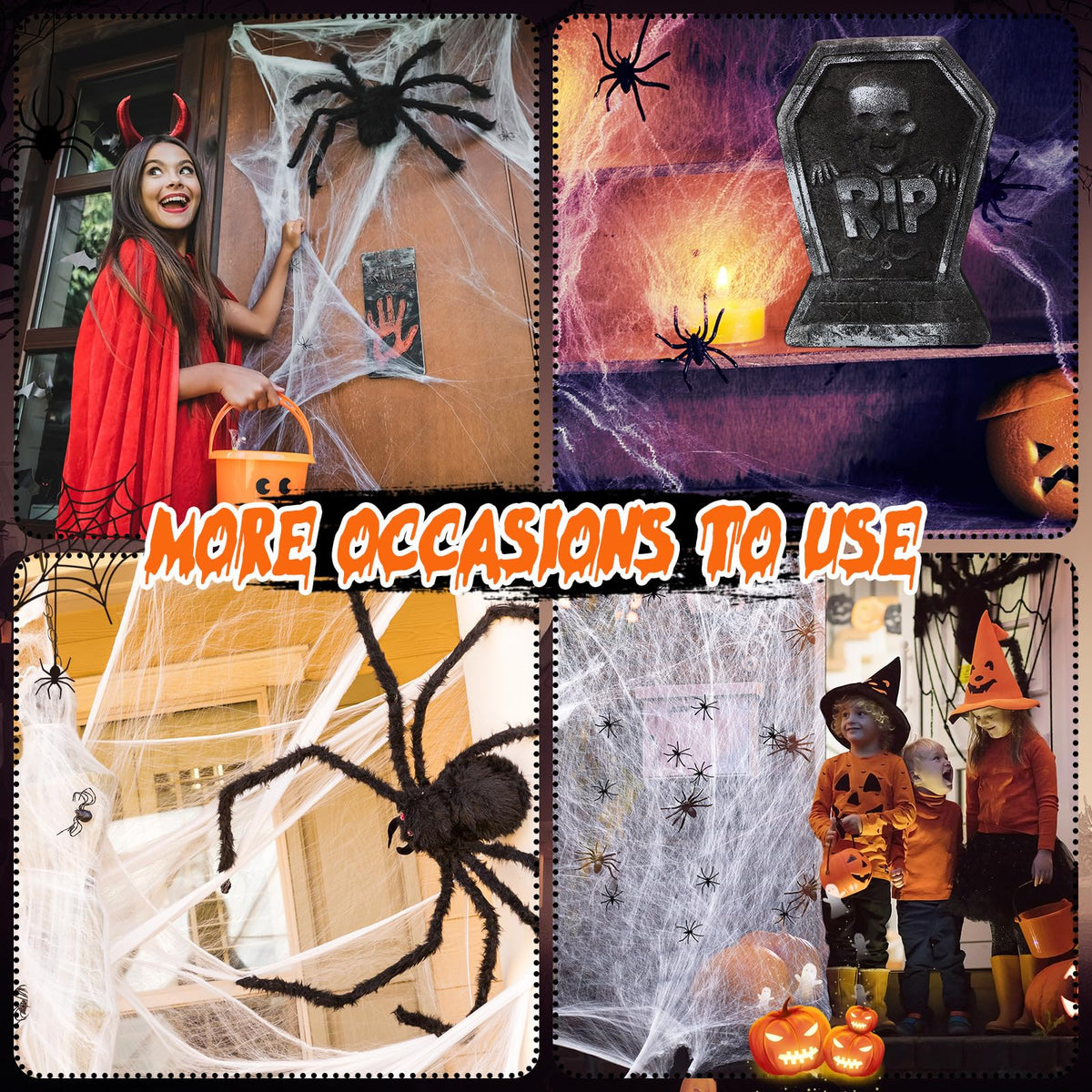 Hiboom Trunk or Treat Halloween Car Decoration Spider and Tombstones Set Including 2 Tombstones 3 Hairy Spiders 60 Little Realistic Spider White Cotton Web Green Cotton Web Spider Egg Sack