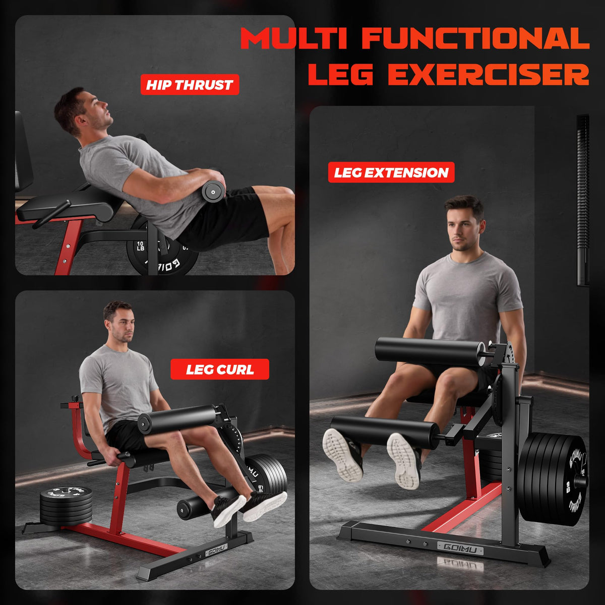 Leg Extension and Curl Machine, GOIMU 4 in 1 Lower Body Workout Machine, Adjustable Leg Curl Machine with Plate Loaded, Leg Extension Machine with Exercise Bench, Home Gym Weight Machine
