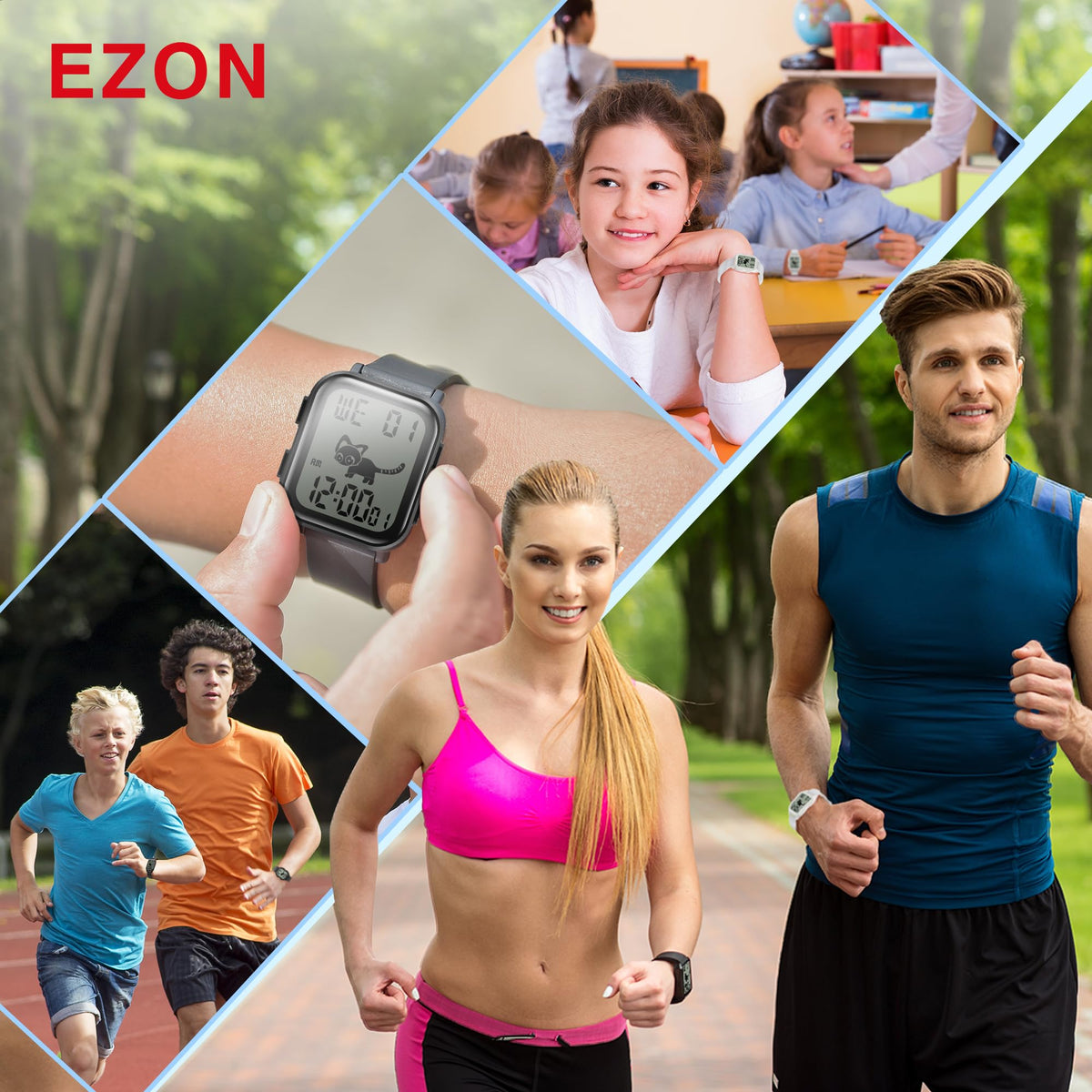 EZON T048 Digital Kids Watch for Teens Girls Boys,Sport Watch with Virtual Pet Cat Step Counter Stopwatch Pedometer Timer Alarm, No App Waterproof Fitness Tracker for Ages 7-18 (White)