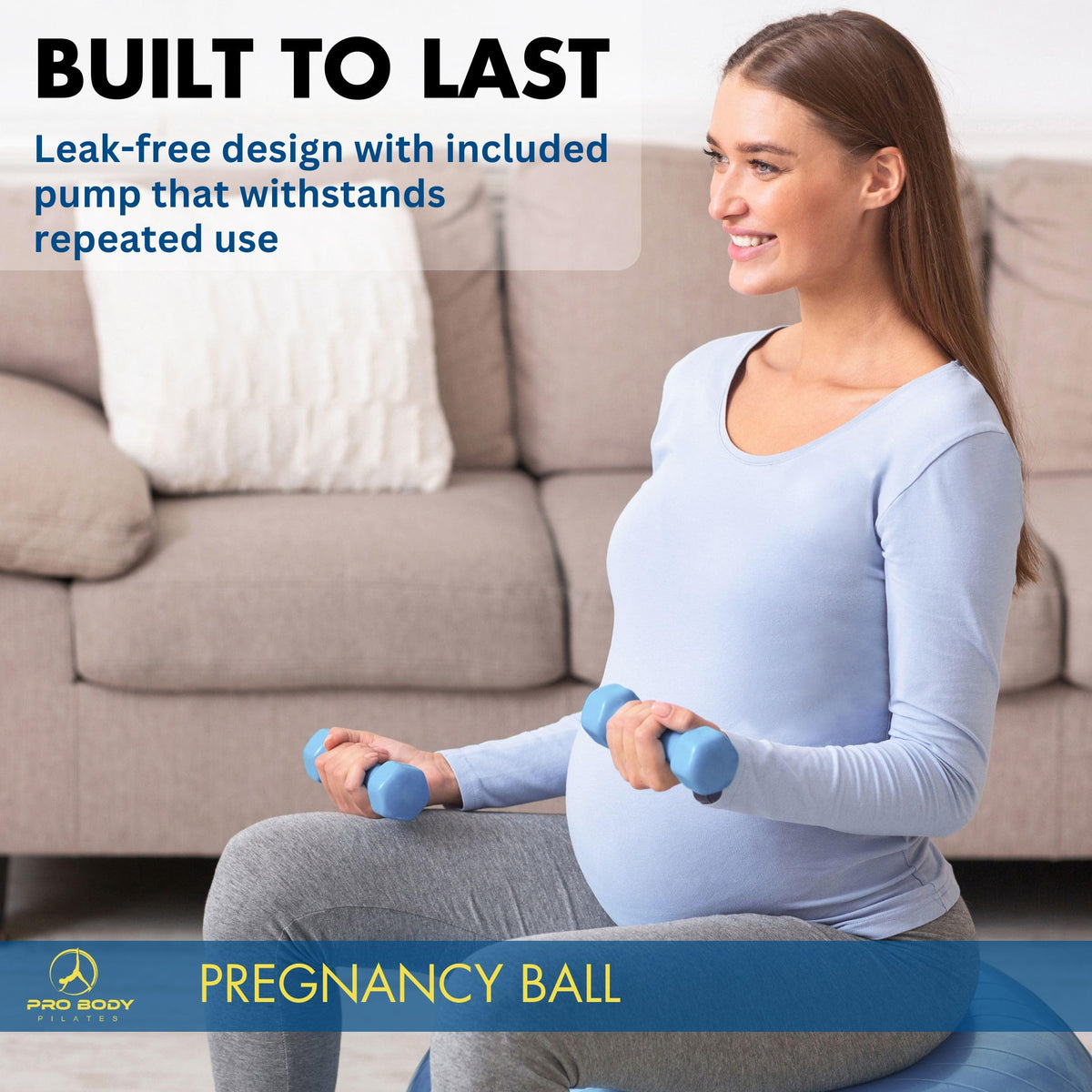 ProBody Pilates Pregnancy Ball - Yoga Ball for Pregnancy with Book, Prenatal, Labor & Postnatal Maternity Exercise (Aqua, 55 cm)