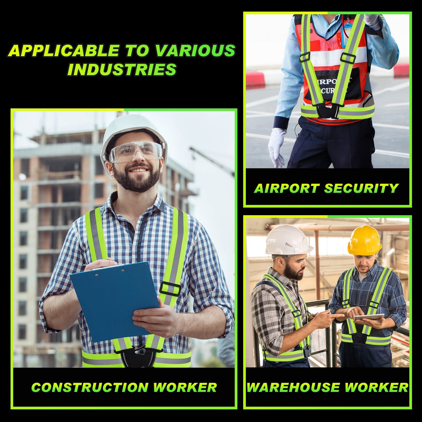 Hercicy 20 Pcs Reflective Vest High Visibility Safety Vests, Adjustable Running Gear Straps Lightweight Reflector for Construction (Yellow)