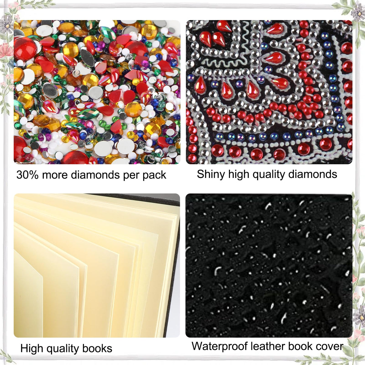 JISHSHAY Diamond Painting Notebook Journal Diamond Art Note Book Gem Art Sketch Book Gem Painting Diary Mosaic Kits for Adults Blank Notebook with Special Drills 14.5×21cm/5.7×8.26in Flower Bee
