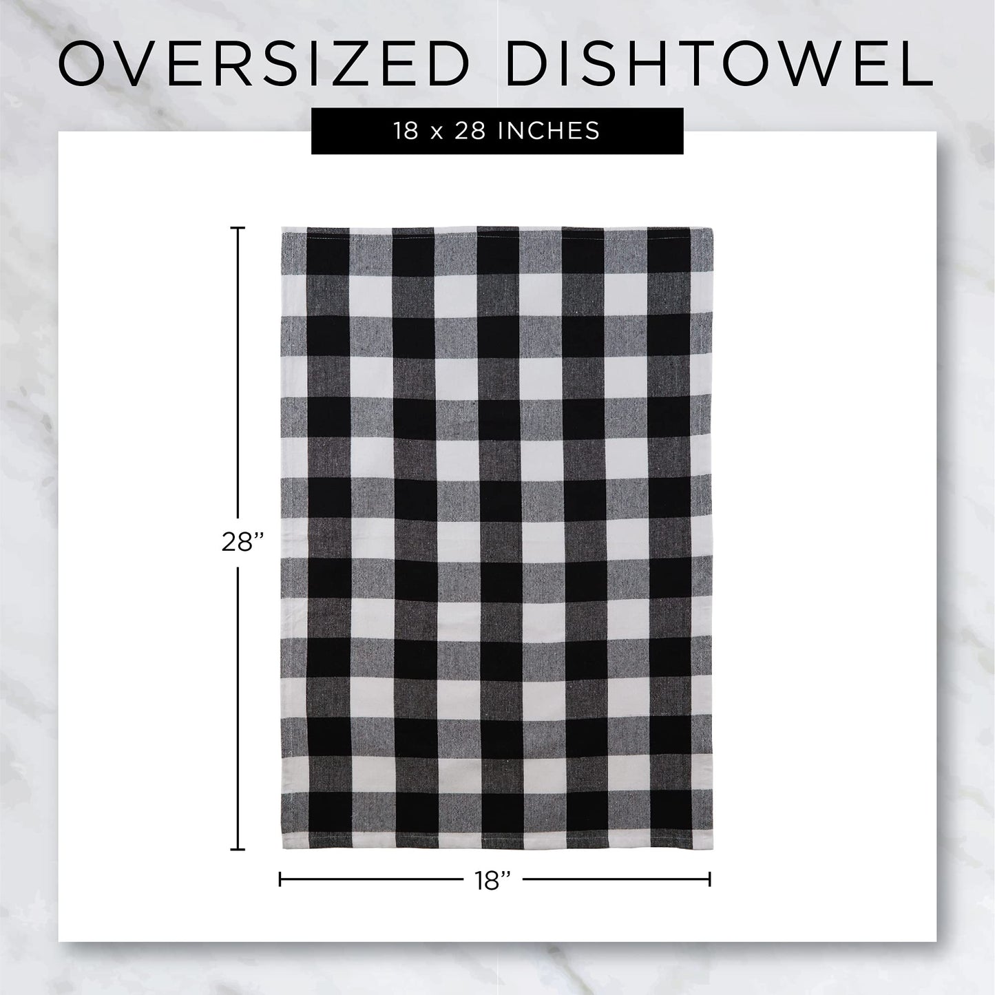 DII Washed Waffle Weave Collection, Dishtowel Set, 18x28, Black Check, 2 Piece