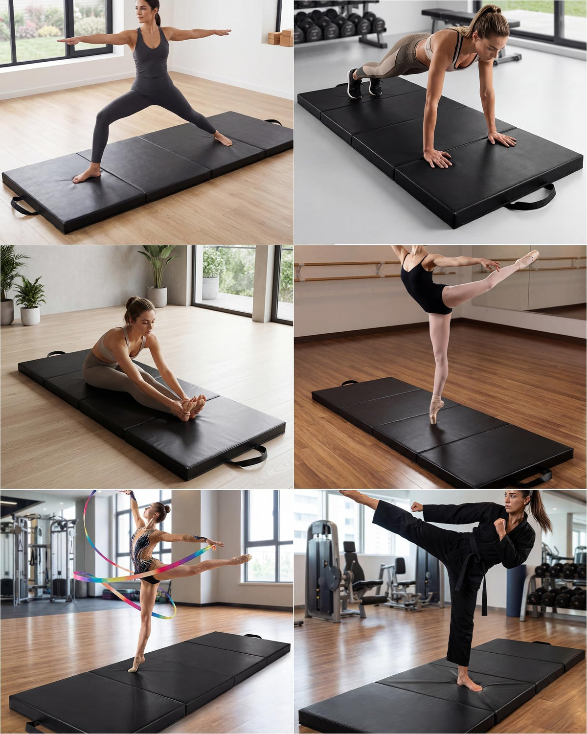 GarveeLife 6Ft Folding Gymnastics Mat, 2 inches Thick 4-Fold Portable Home Gym Floor Pad for Yoga, Pilates, Aerobics & Martial Arts Training